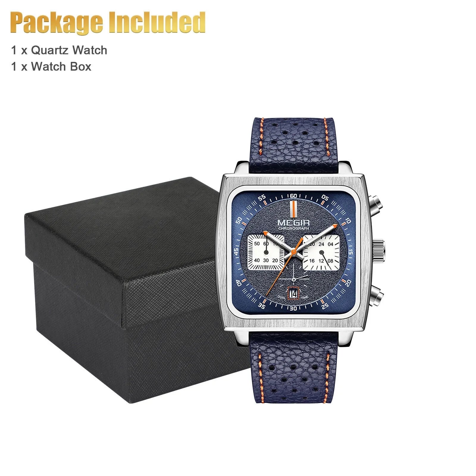 Fashion  Square Men Watch Luminous Quartz Waterproof Calendar Leather Wrist