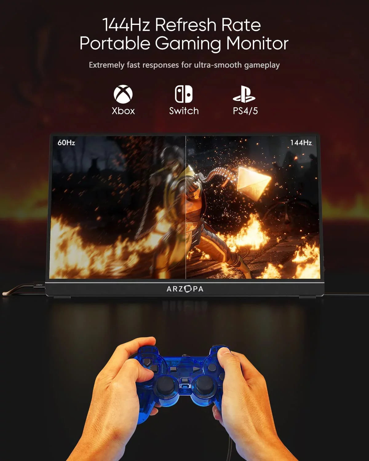 Arzopa 15.6'' 144Hz Portable Gaming Monitor, 1080P   , External Second Screen for Laptop,