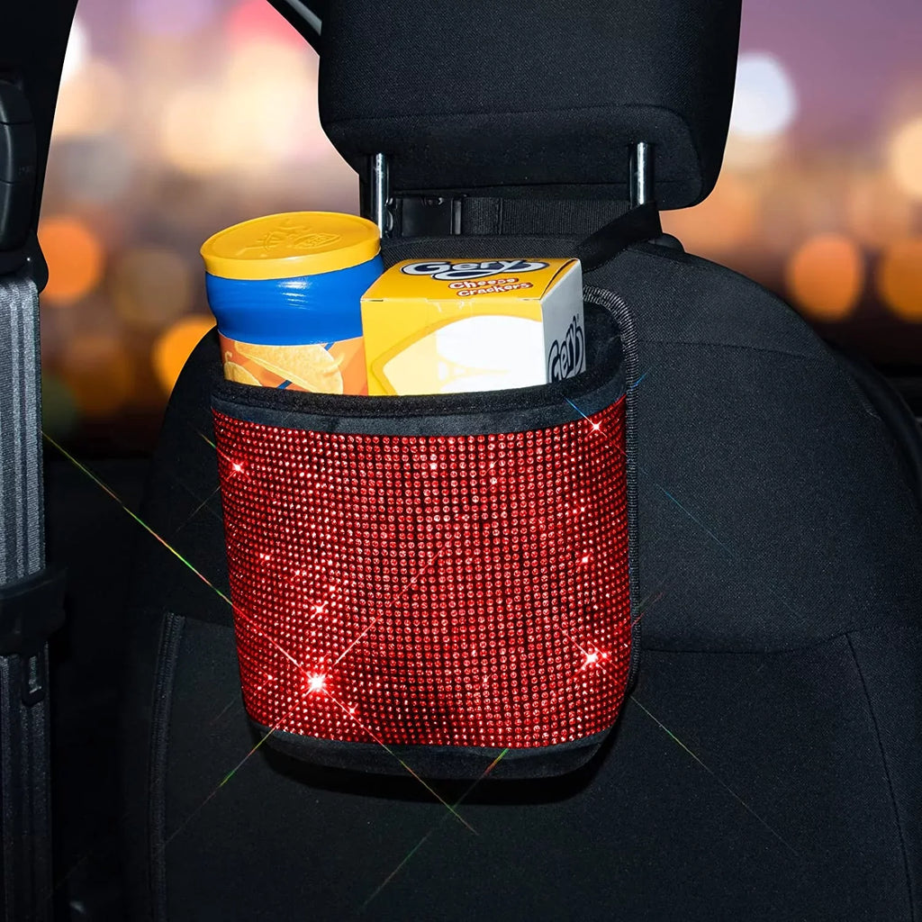 eing Bling Car Handbag Holder Backseat Organizer,Car Net Pocket Between Seat,Back Seat StorageTrash Can,Rhinestones Auto Seat Storage Bag,3-Pack Car Accessories - Plush,Red