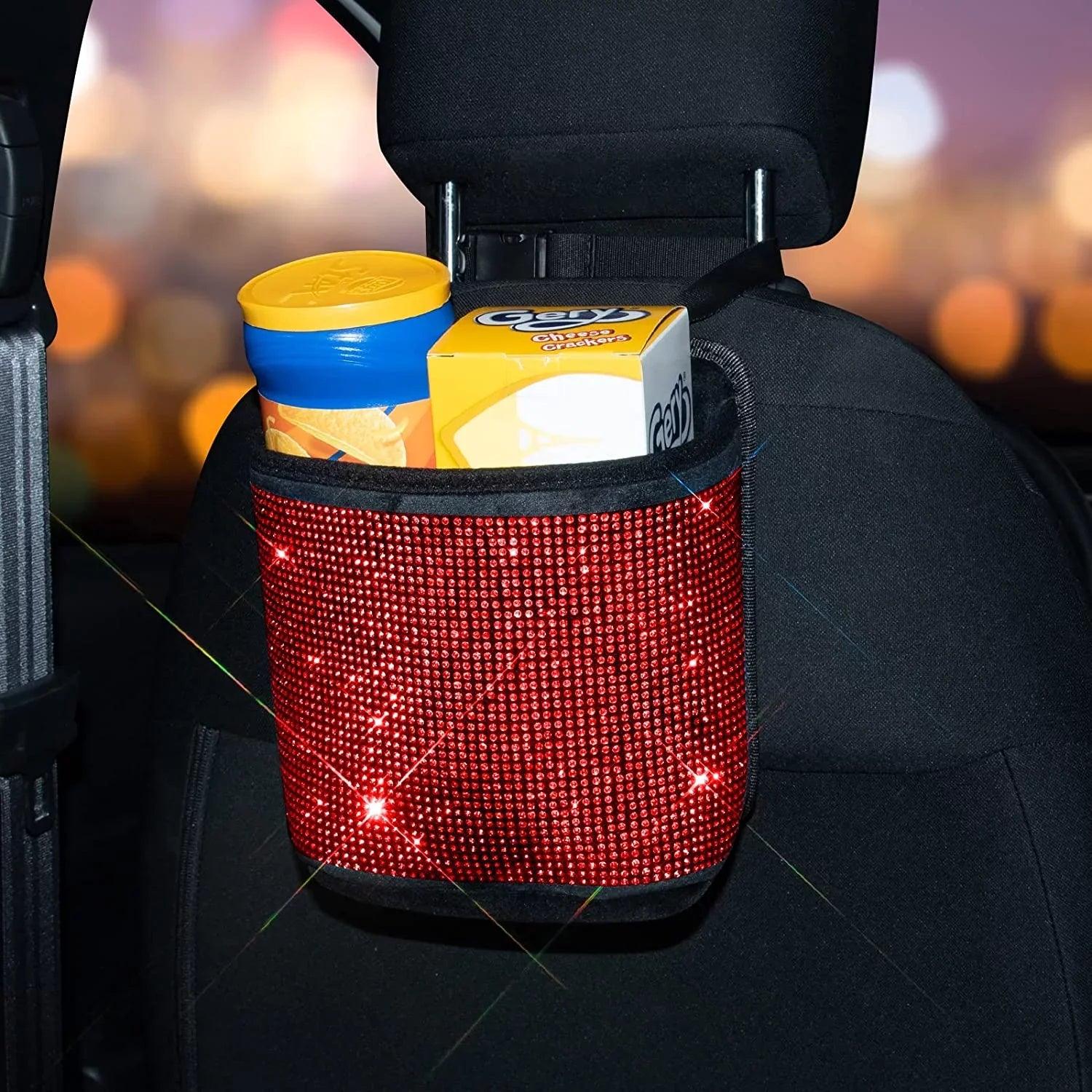 eing Bling Car Handbag Holder Backseat Organizer,Car Net Pocket Between Seat,Back Seat StorageTrash Can,Rhinestones Auto Seat Storage Bag,3-Pack Car Accessories - Plush,Red