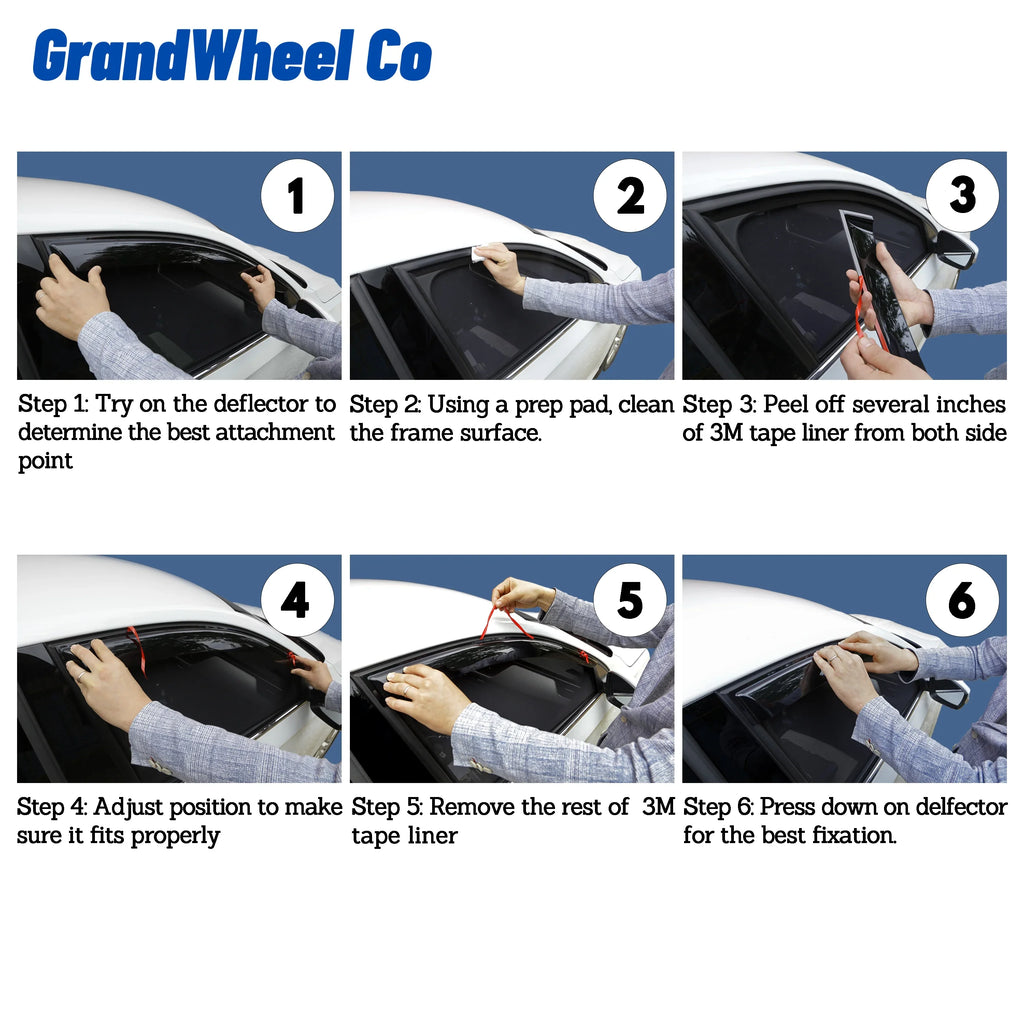 GrandWheel Co Smoke Tinted Tape-On Side Window Vent Visor Deflectors Rain Guards Compatible with Nissan Rogue 2021-2024 - 6pcs.