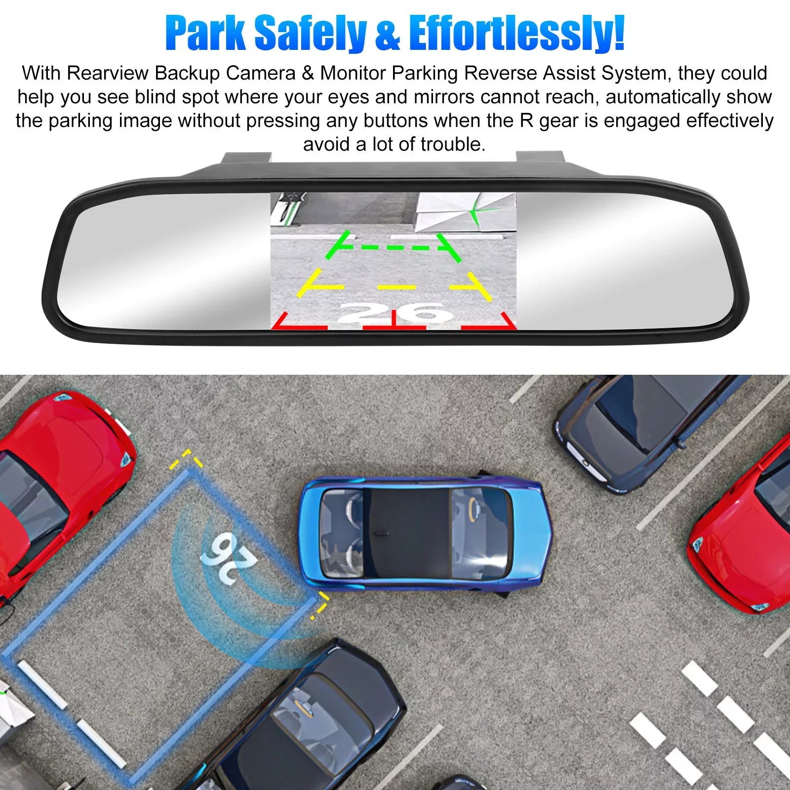 Car Rear View Mirror Camera, 5" Mirror Backup Camera, 1080P Dash Camera License Plate Rear Cam, Waterproof 150° Driving Recorder with Night Vision, -Sensor, Parking Monitor