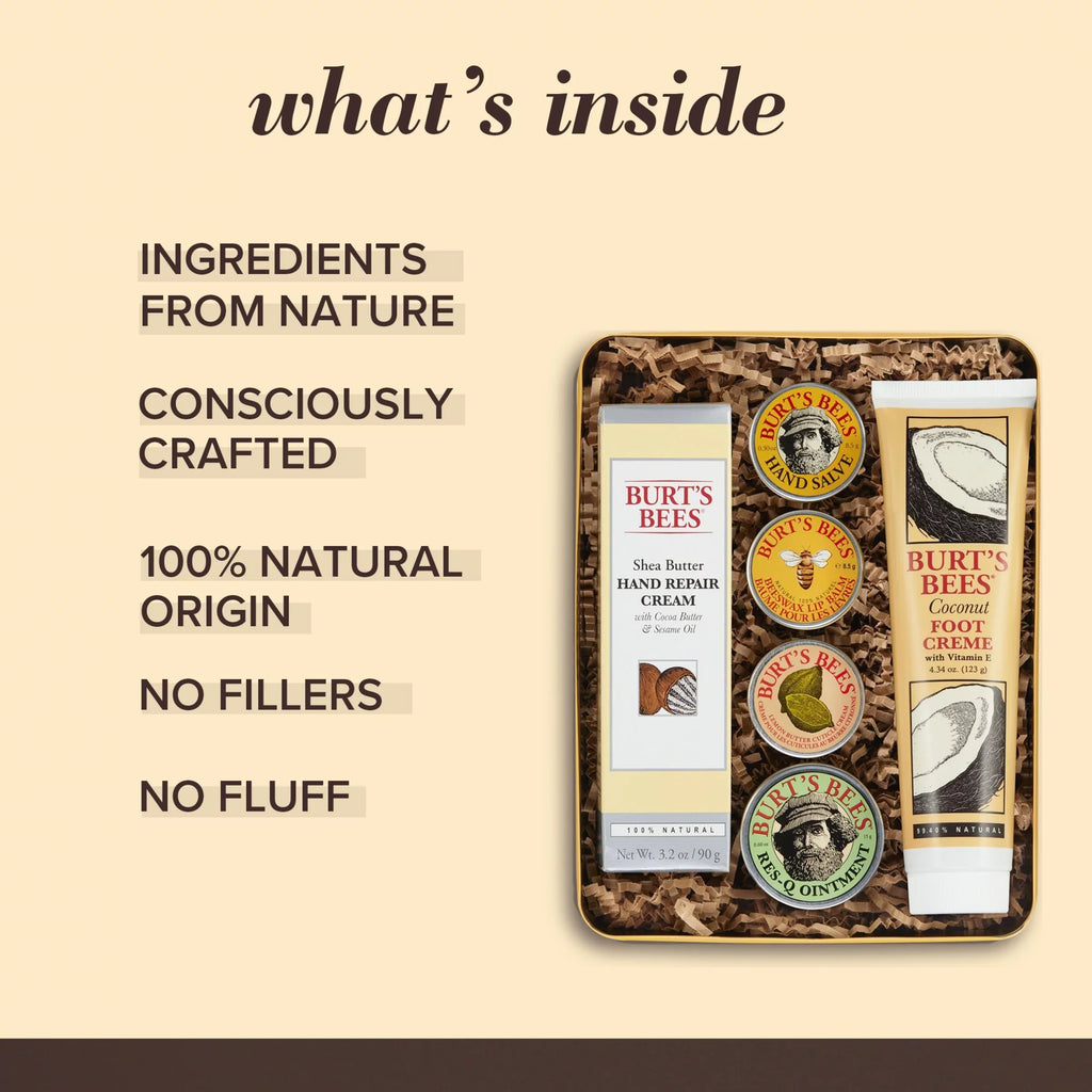 Burt's Bees Classics Gift Set, 6 Products in Giftable Tin  Cuticle Cream, Hand Salve, Lip Balm, Res- Ointment, Hand Repair Cream and Foot Cream
