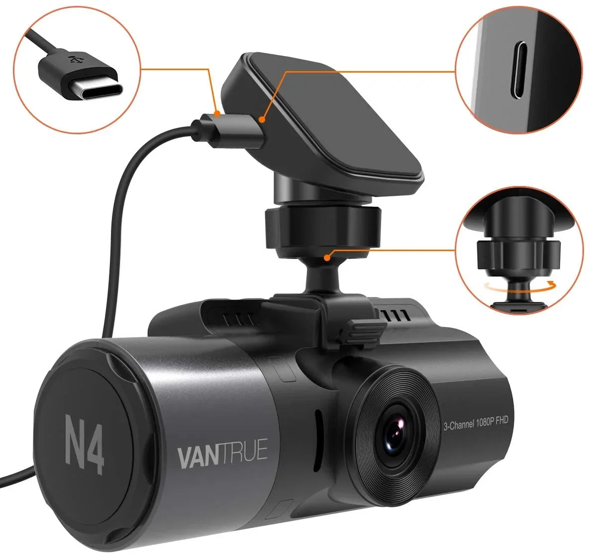 Vantrue , , ,  Pro(2023),  Dash Cam  Receiver Module Type   Port Adhesive Mount for Windows and Mac
