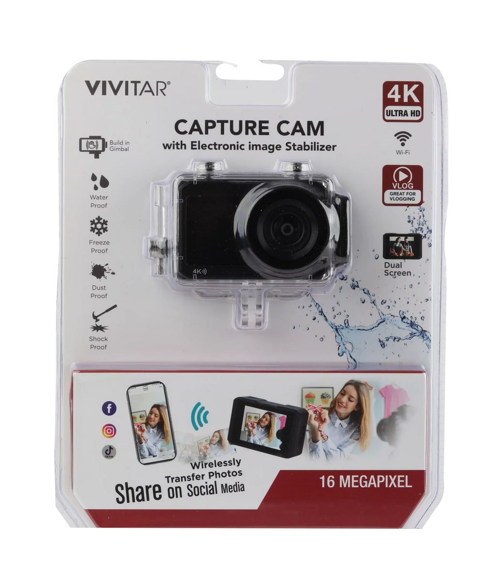Vivitar  4k Dual-Screen Action Cam, 16MP  Waterproof Digital Video Camera with Built in Gimbal