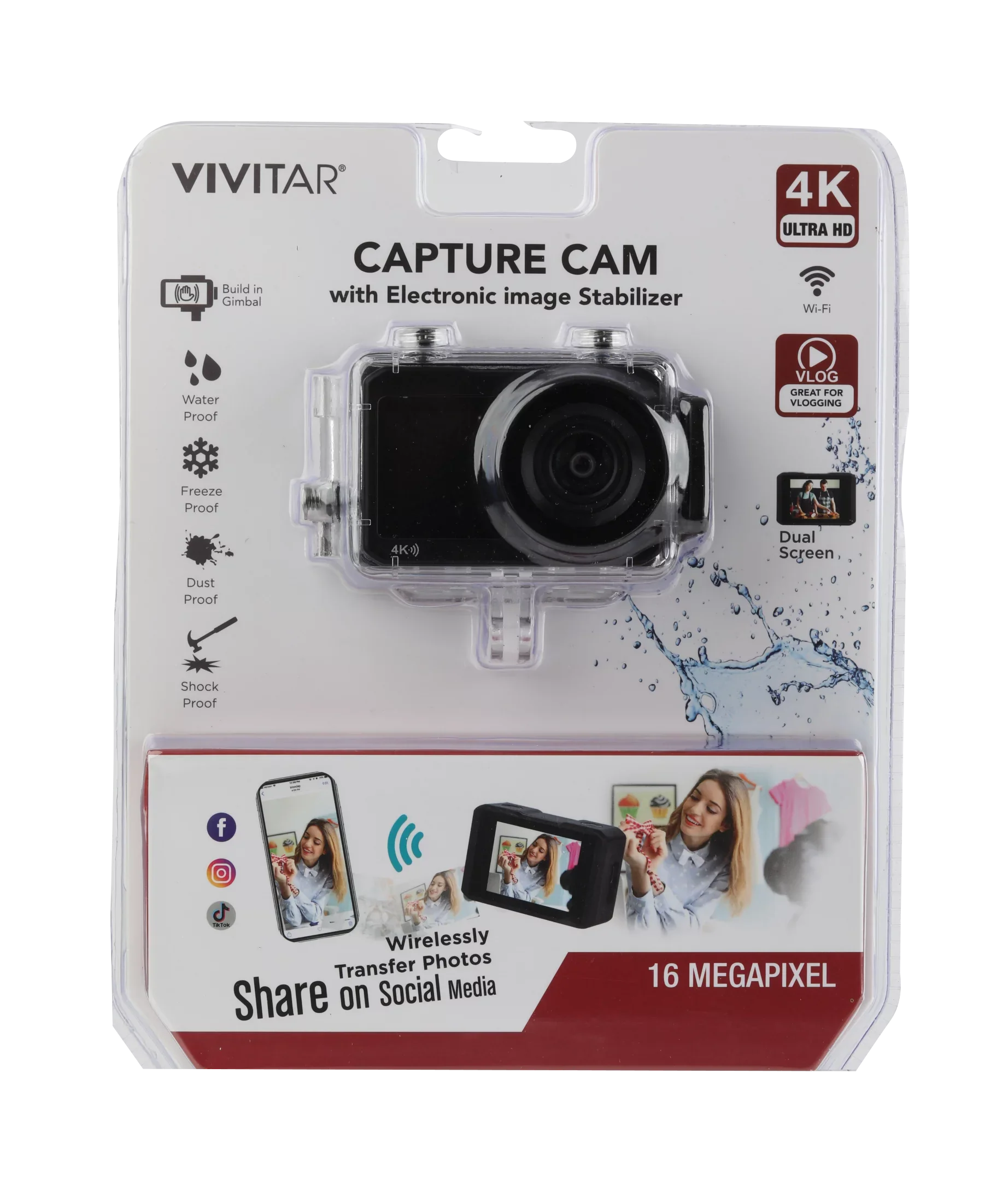 Vivitar  4k Dual-Screen Action Cam, 16MP  Waterproof Digital Video Camera with Built in Gimbal