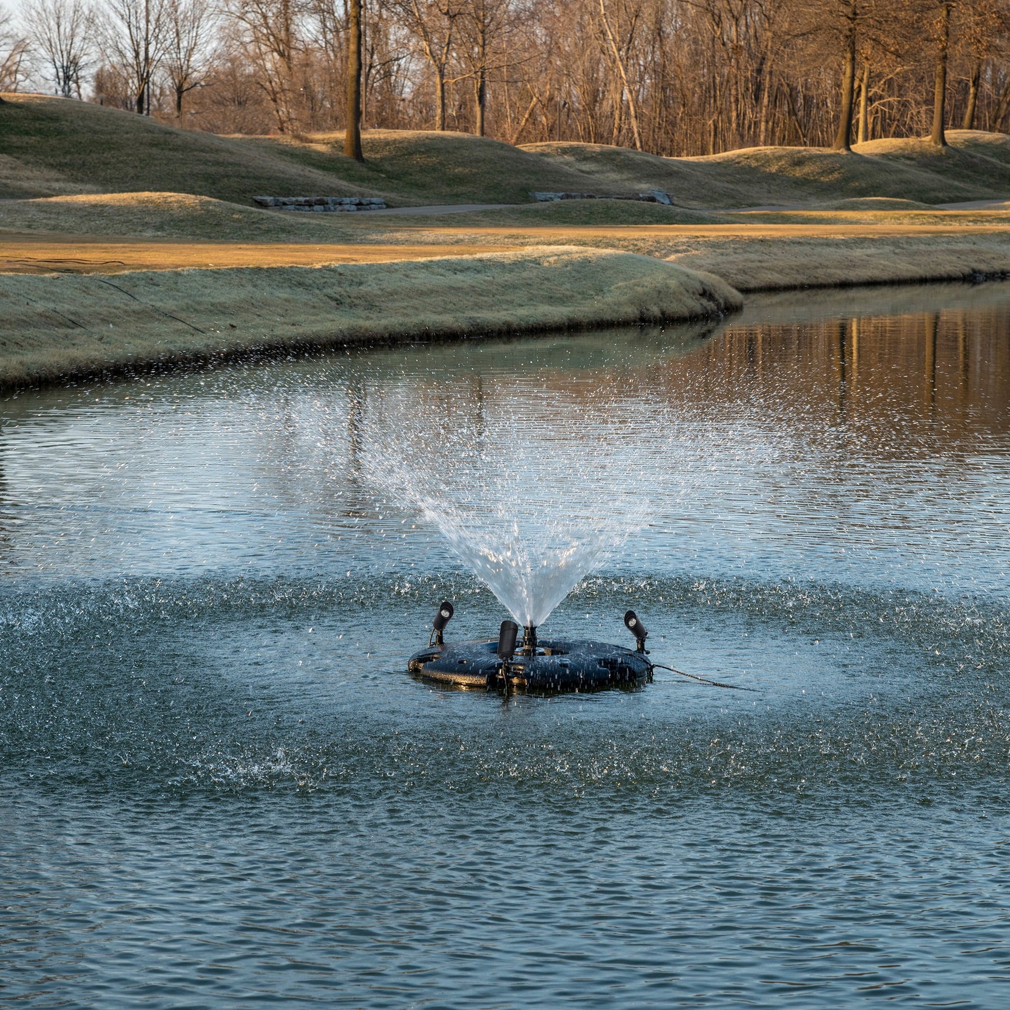 1/4  Floating Fountain | 100 foot Cord | 9 Patterns | Color-Changing Lights | Control Box | Surface Aeration for Ponds