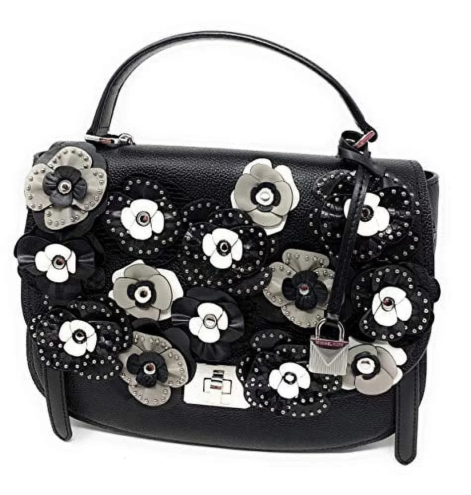 Michael Kors Cassie Large Th Satchel Leather Handbag Bag, Black/Floral