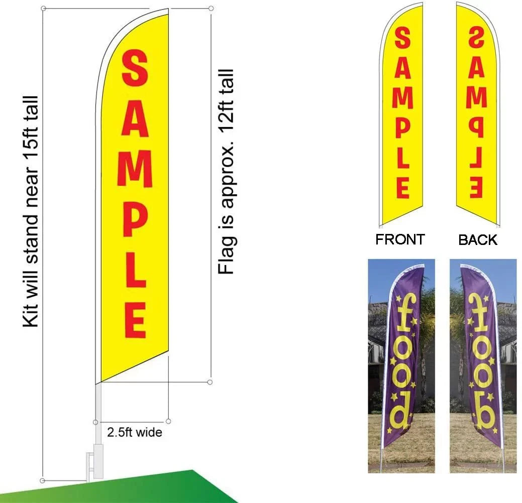 Yoga Fitness Gym Advertising Feather Banner Swooper Flag Sign with Flag Pole Kit and Ground Stake