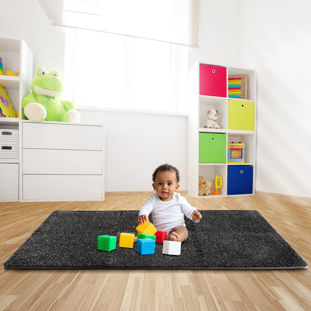Sivan Fitness 1/2" Thick Rubber Top High Density  Foam Gym Flooring for Home Gym - 12 Interlocking Gym Floor Mat