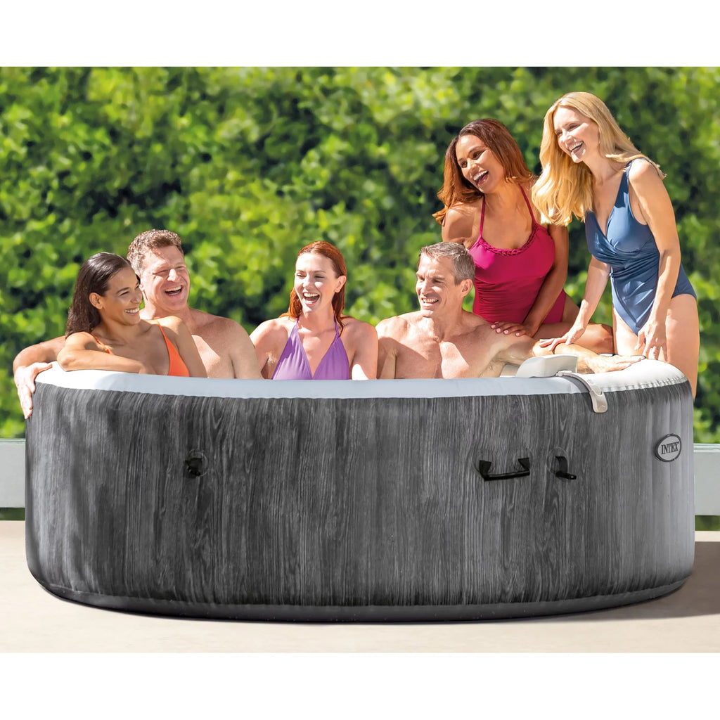 Intex PureSpa Greywood Inflatable Hot Tub Bubble Jet Spa w/ Tray Accessory