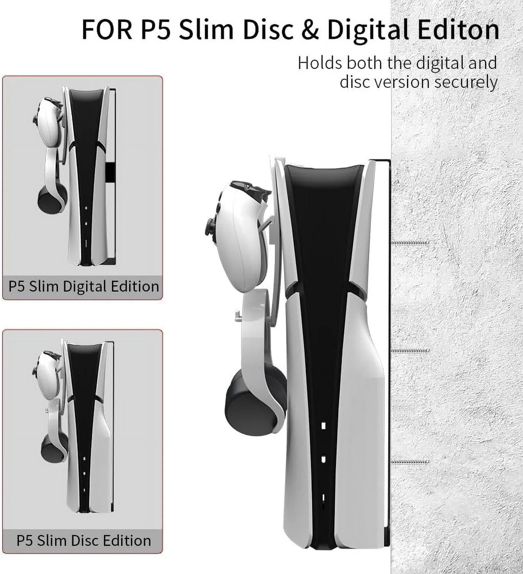 Uberwith Steel Wall Mount Bracket Compatible with  Slim, Stable Metal Wall Hanging Stand for  Slim with Controller Holder & Headphone Hanger,Black