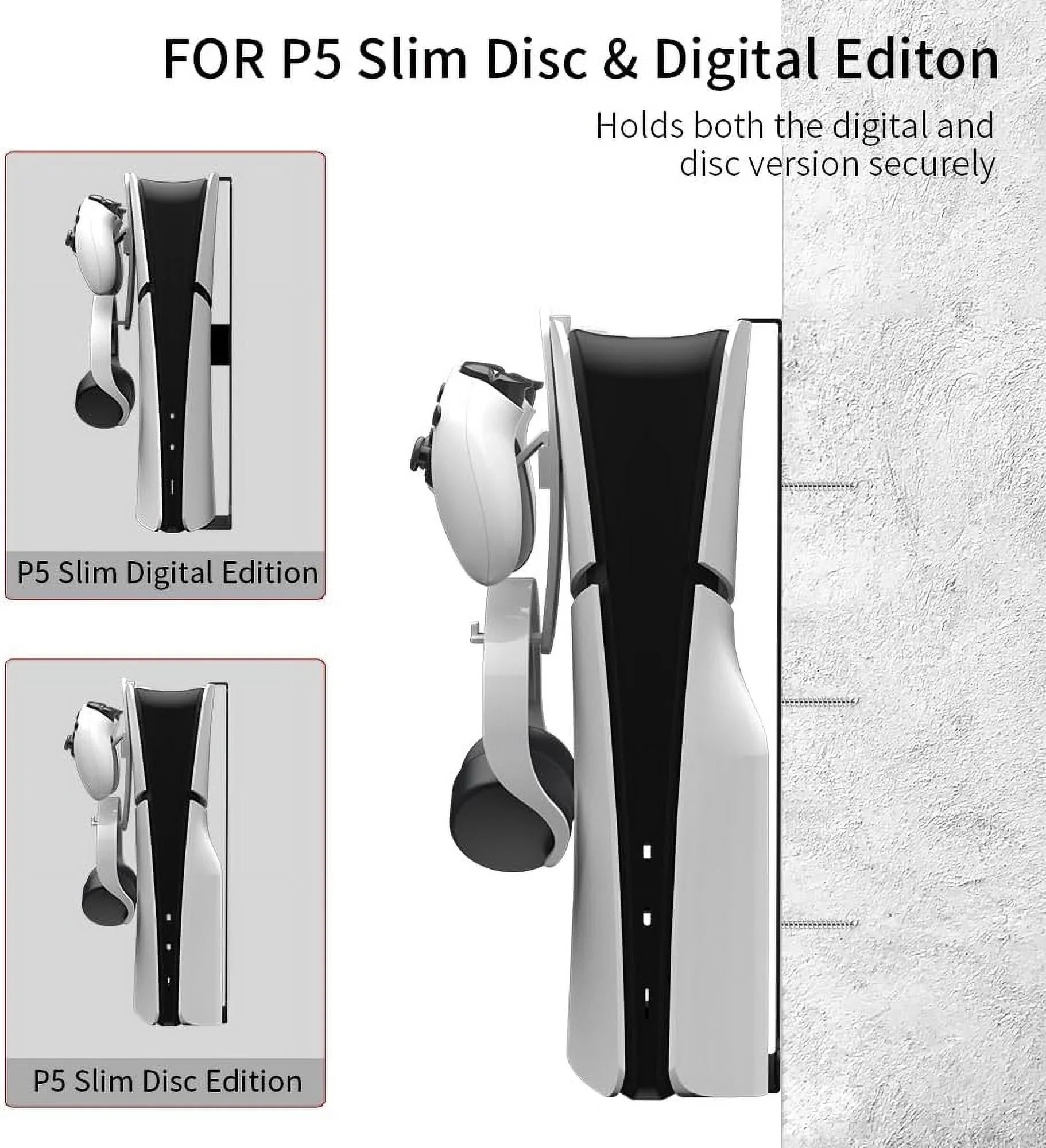 Uberwith Steel Wall Mount Bracket Compatible with  Slim, Stable Metal Wall Hanging Stand for  Slim with Controller Holder & Headphone Hanger,Black