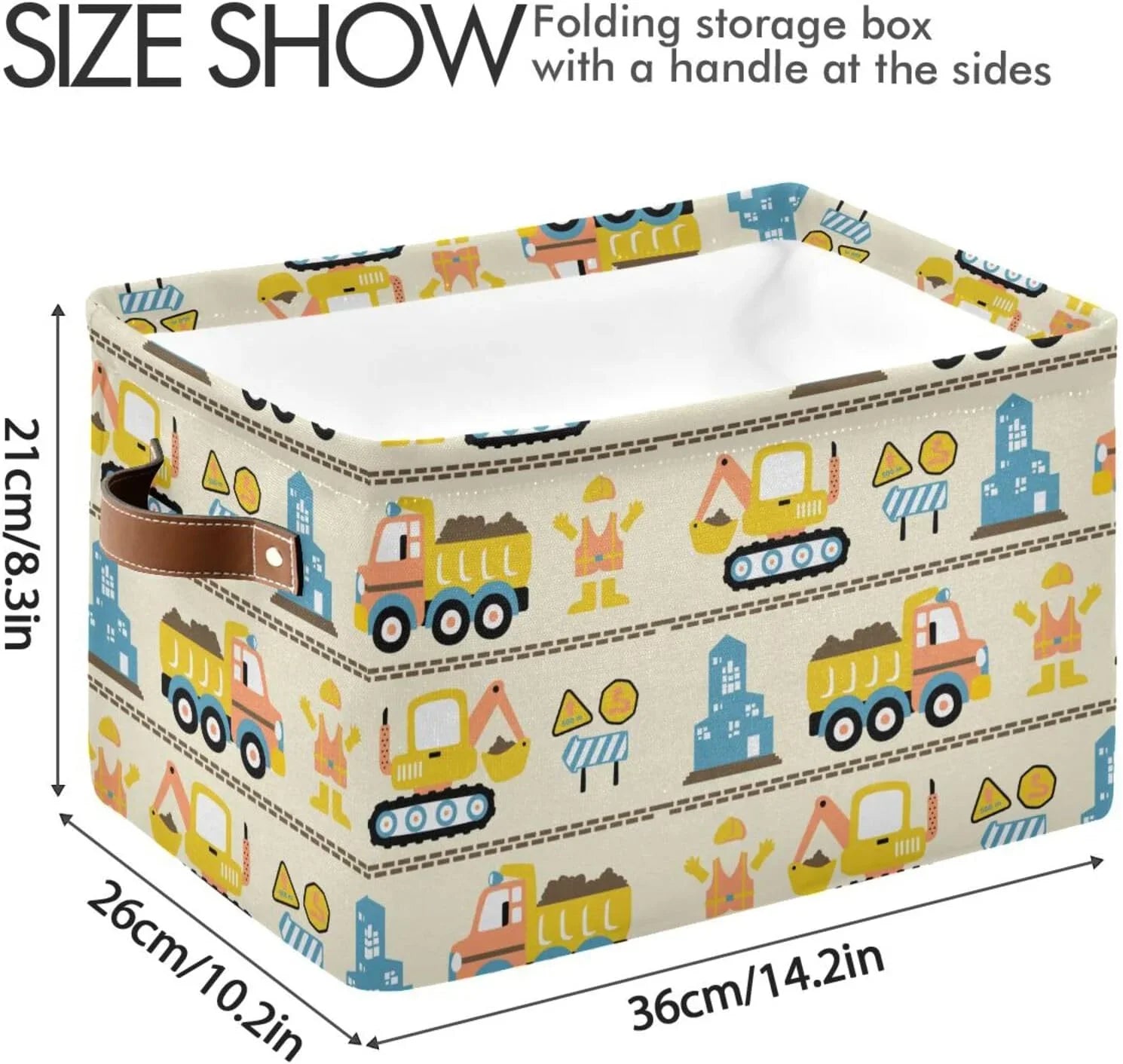 Coolnut Cartoon Construction Truck Storage Basket, Durable Canvas Organizer With Handles Large Collapsible Storage Bins Boxes for Home Office - 2 Pack