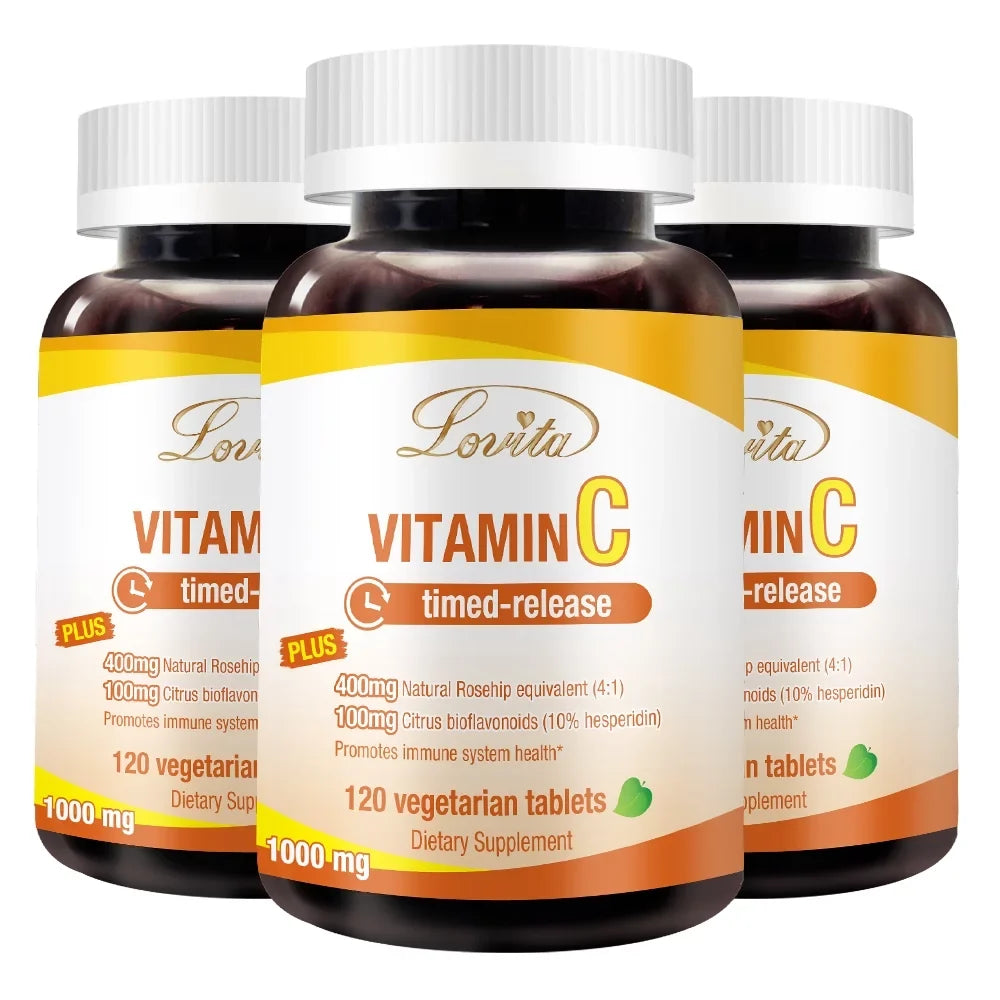 Lovita Vitamin  1000mg with Bioflavonoids & Rose Hips, Timed Release Vitamin , High Potency Vitamin  to Boost Healthy Immune Function, 120 Vegetarian Tablets for 4 Month Supply (Pack of 3)