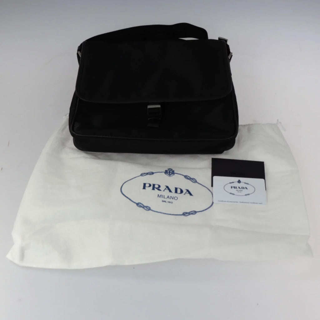 Pre-Owned  Prada shoulder bag 2VD951 nylon black leather silver metal fittings messenger triangle logo mark (Good)