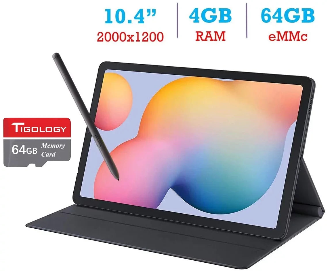 Samsung Galaxy Tab  Lite 10.4'' Touchscreen (2000x1200) WiFi Tablet, 4GB , 64GB , Android 10 w/ Pen, Cover & Tigology 64GB Memory Card