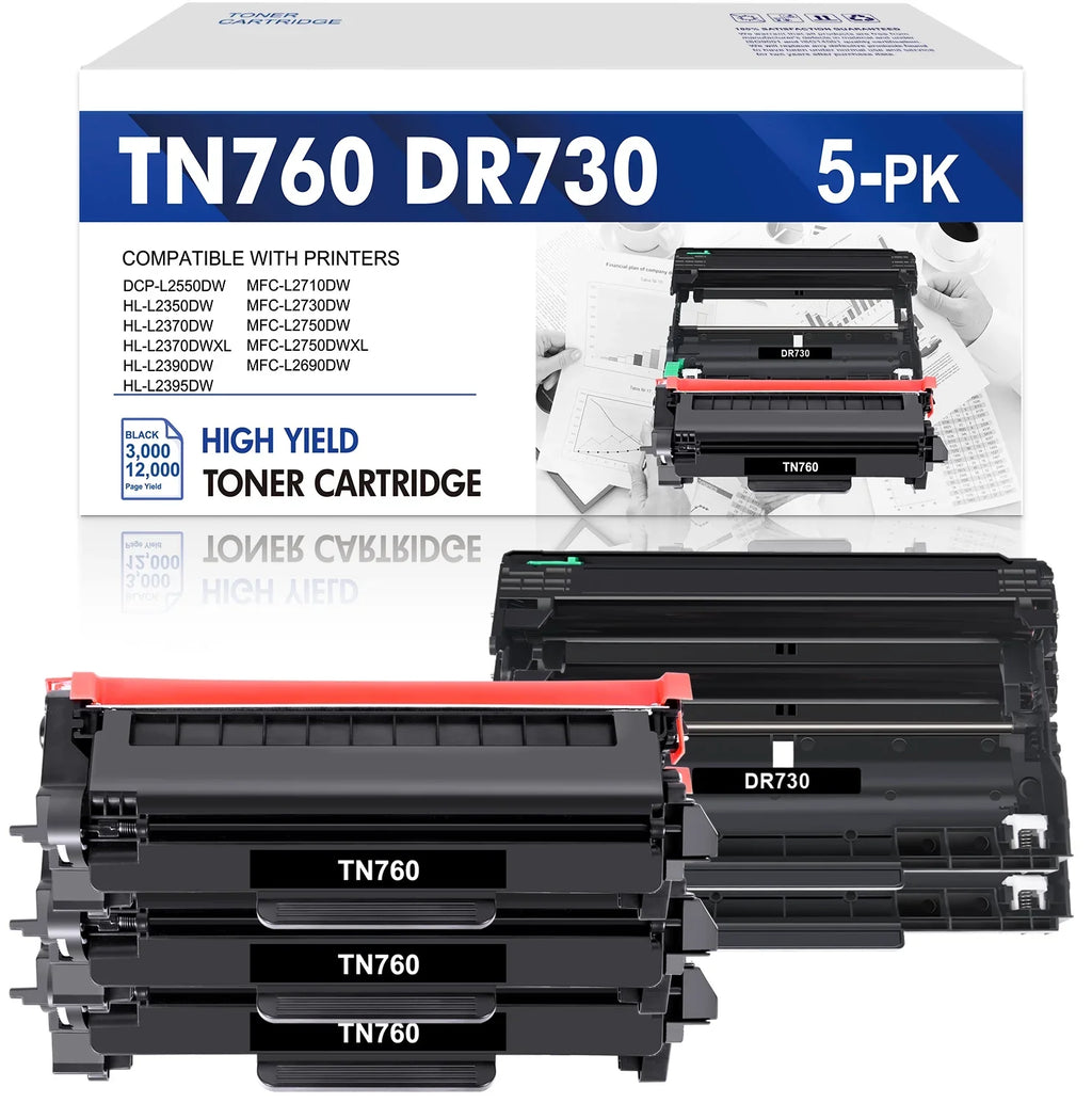 '-760 Toner Cartridge Black High Yield and  Drum Unit Set Compatible for Brother - - - - Printer (3x  Toner, 2x  Drum Unit )