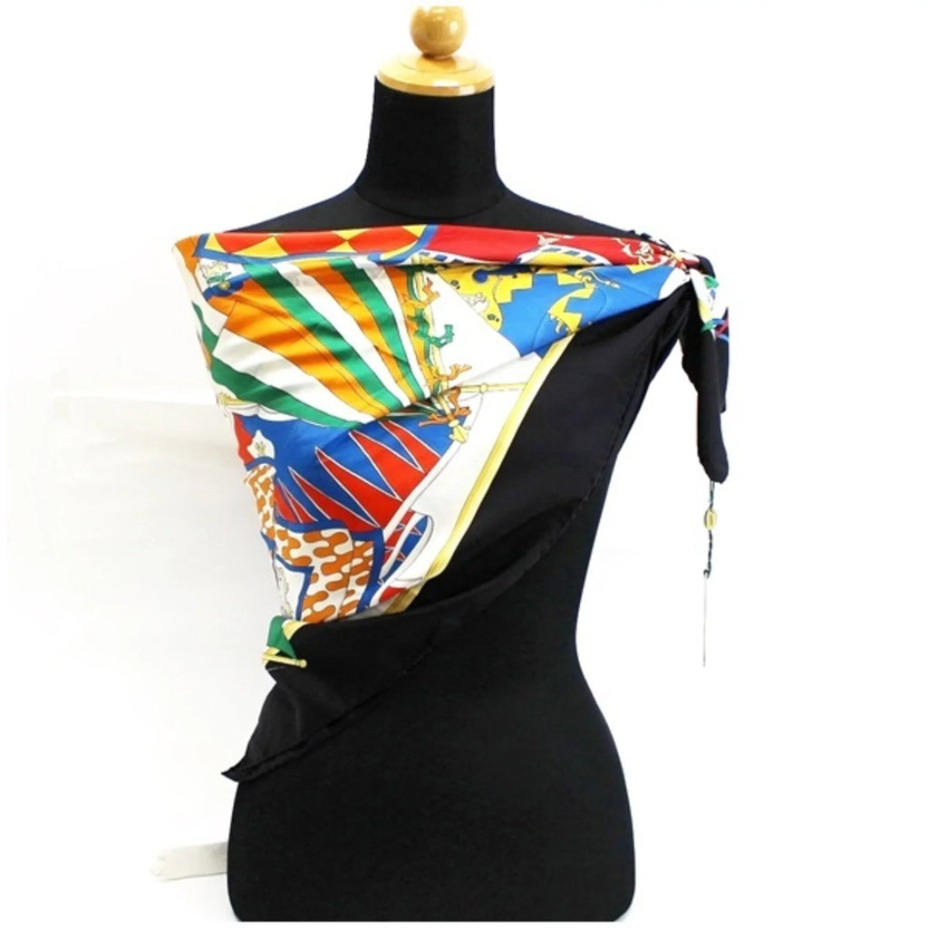 Pre-Owned Gucci Silk Scarf Muffler Stole Black x Multicolor  | Ladies (Good)