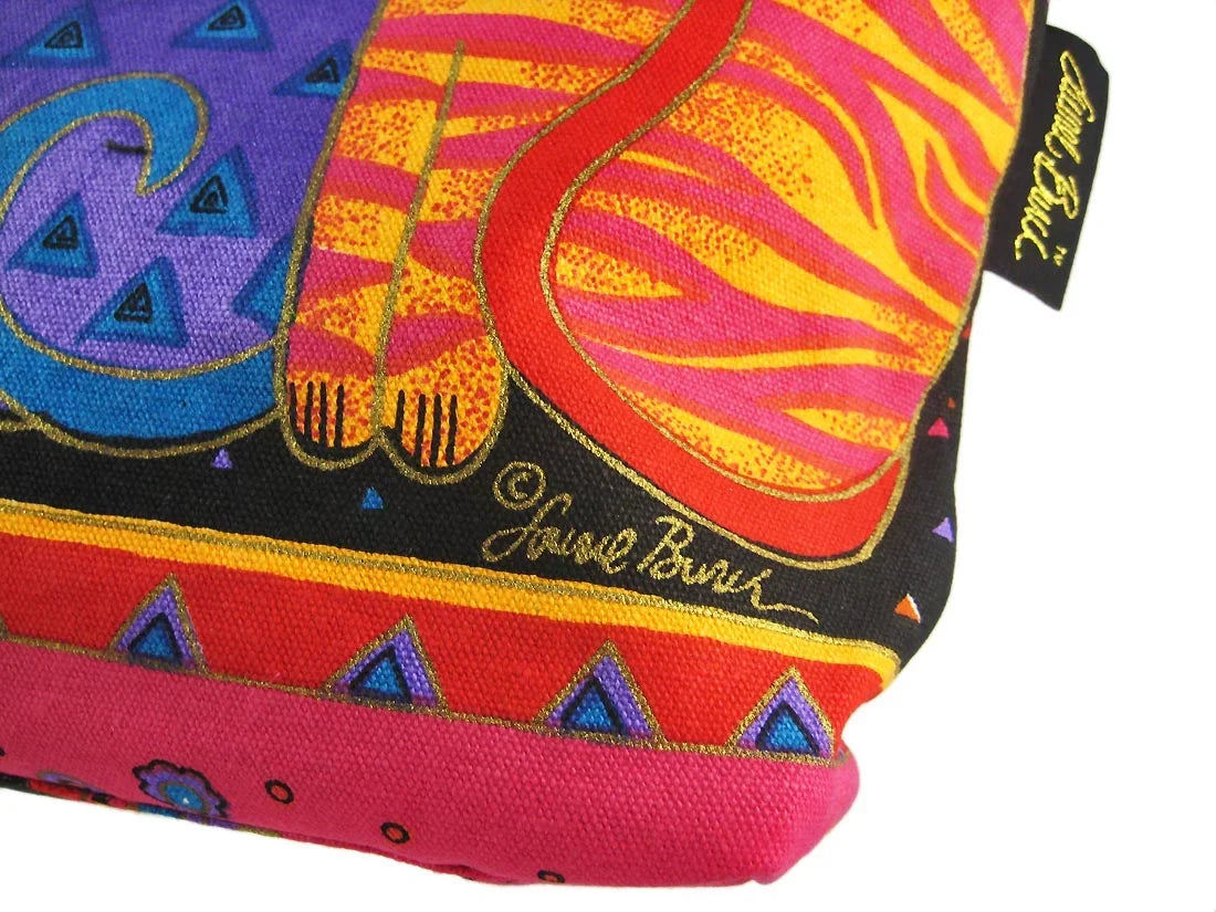 Laurel Burch Medium Tote Zipper Top 12".5".5"-Tres Gatos - Red, Orange & Blue