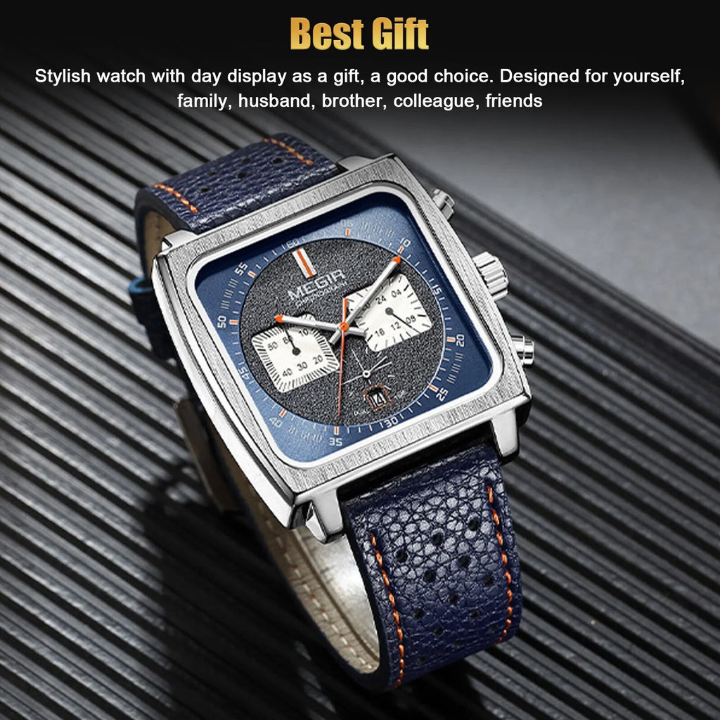 Fashion  Square Men Watch Luminous Quartz Waterproof Calendar Leather Wrist