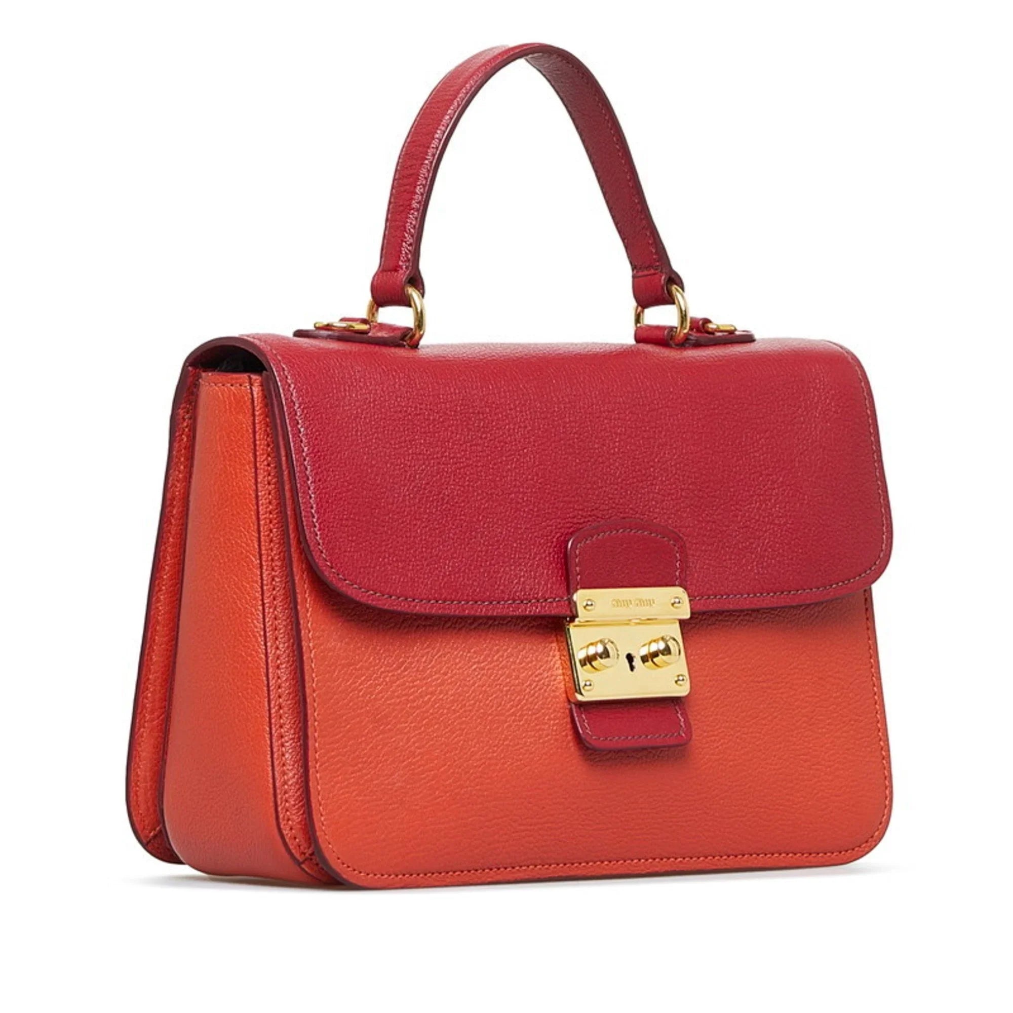 Pre-Owned Miu Miu Miu Madras Bicolor Handbag Shoulder Bag  Orange Red Leather Ladies  (Good)