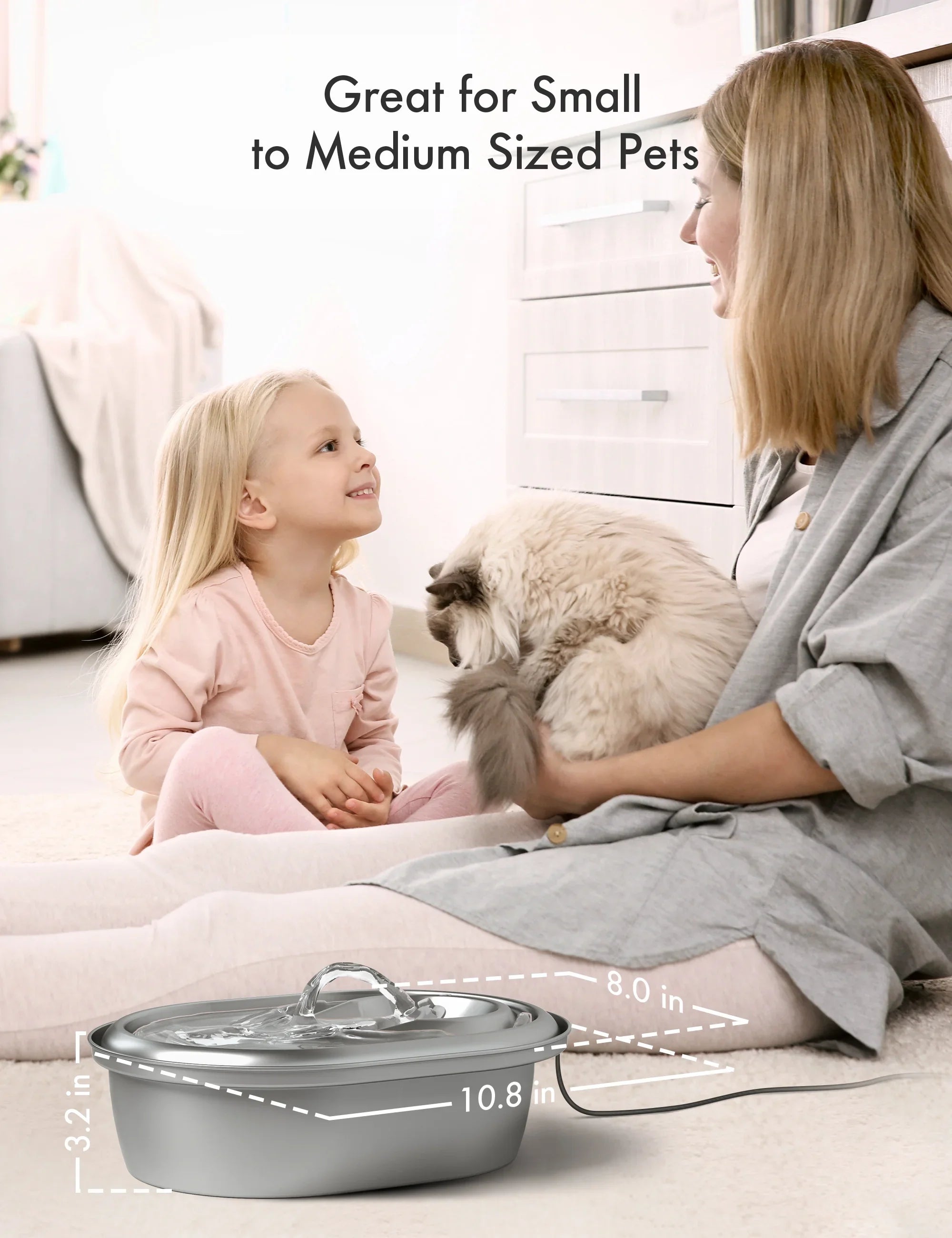 Cat Water Fountain Stainless Steel, 67oz/2L Healthy Pet Water Fountain, Hygienic Material Dog Water Dispenser, Super Quiet, Dishwasher Safe Design & Adjustable Water Flow for Cats, Dogs
