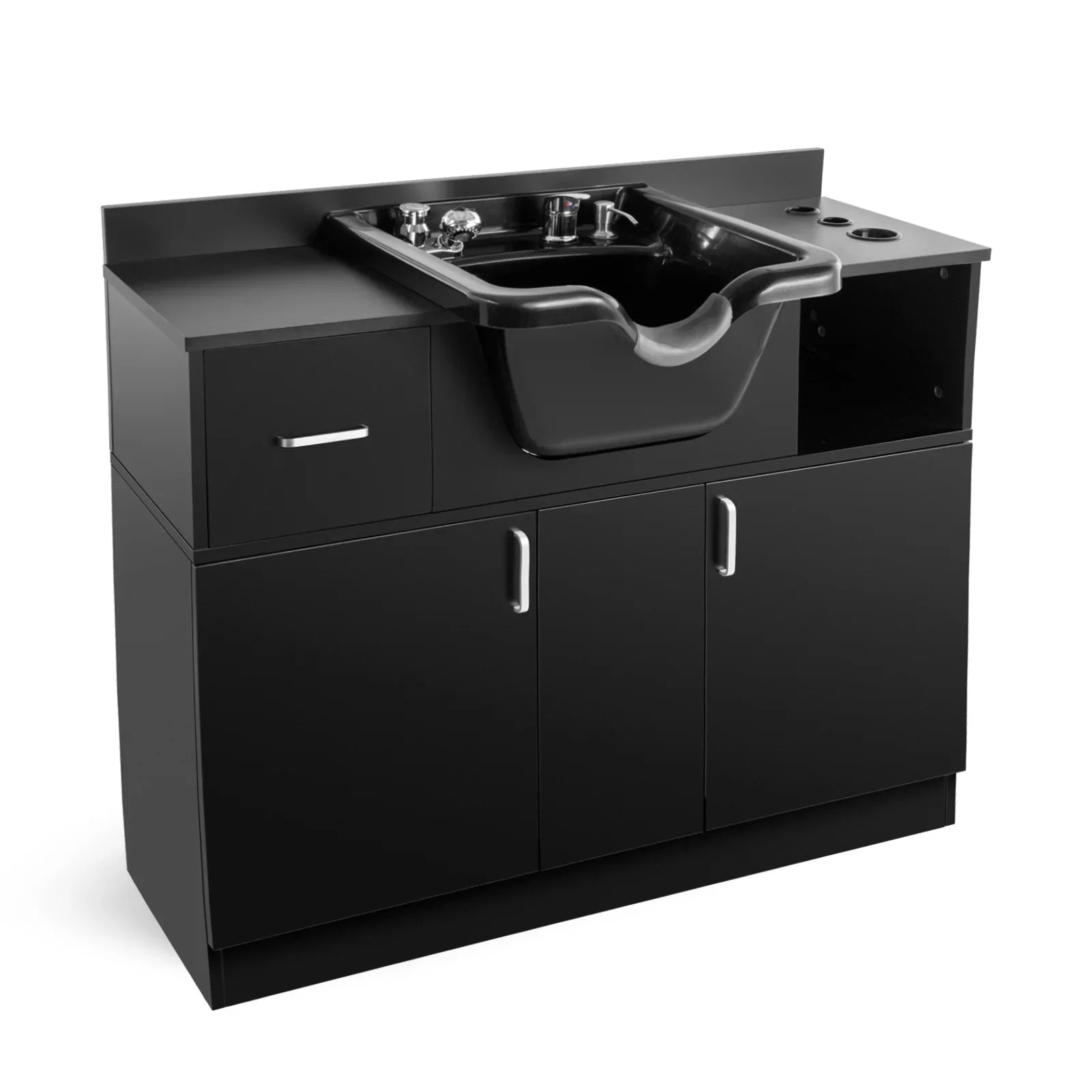 Artist hand Backwash Sink Shampoo Station Hair Salon Beauty with ,Hair Dryer Holes, Trap,Drawer(Black)