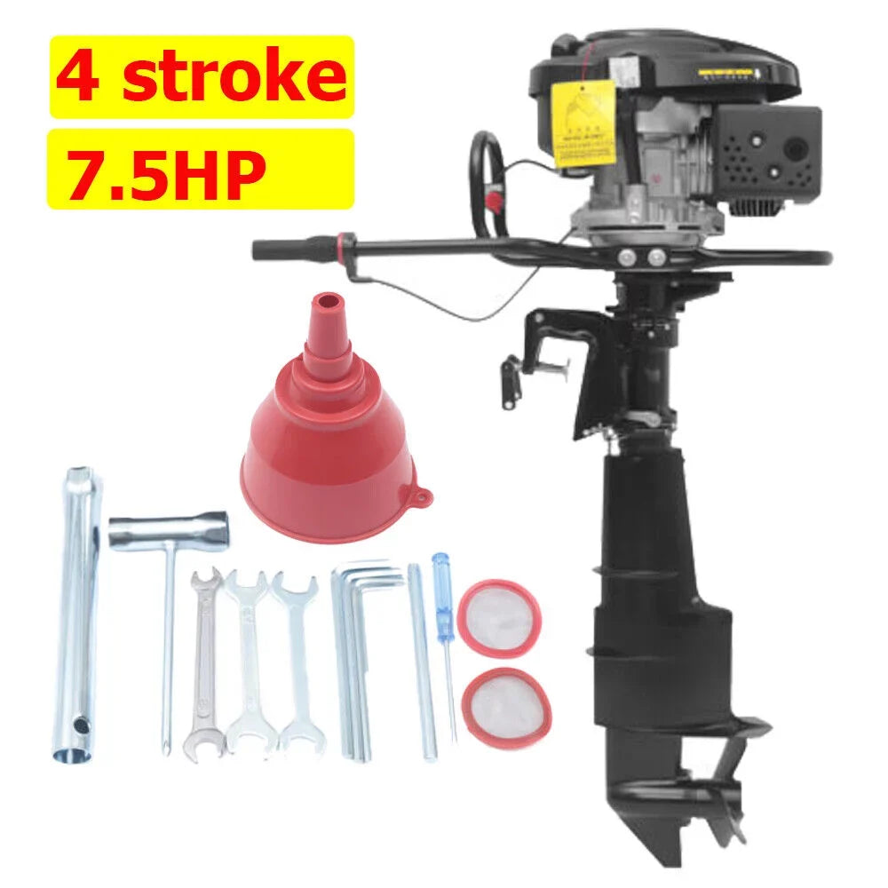 Miumaeov 4 Stroke 7.5HP Heavy Duty Outboard Motor 196CC Trolling Boat Engine Motor -a-s-o-l-i-n-e Outboard Motor for Fishing Aquaculture Outdoor Adventure Boat