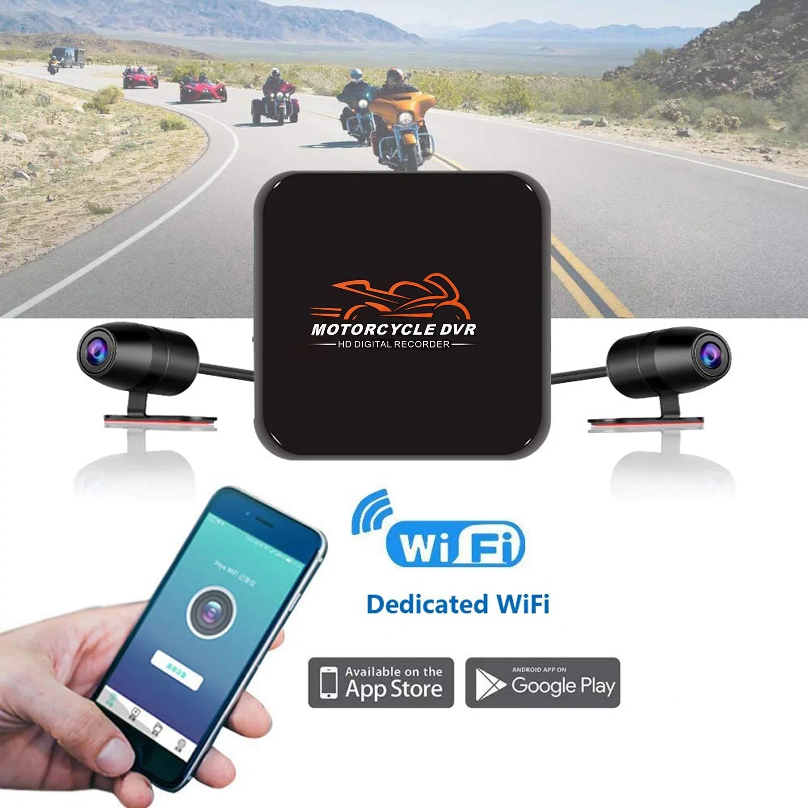 1080P No Screen Motorcycle Dash Cam, WiFi Night Vision 130° Wide Angle Front & Rear Camera 2 Channels Video Driving Recorder, Loop Recording, -sensor