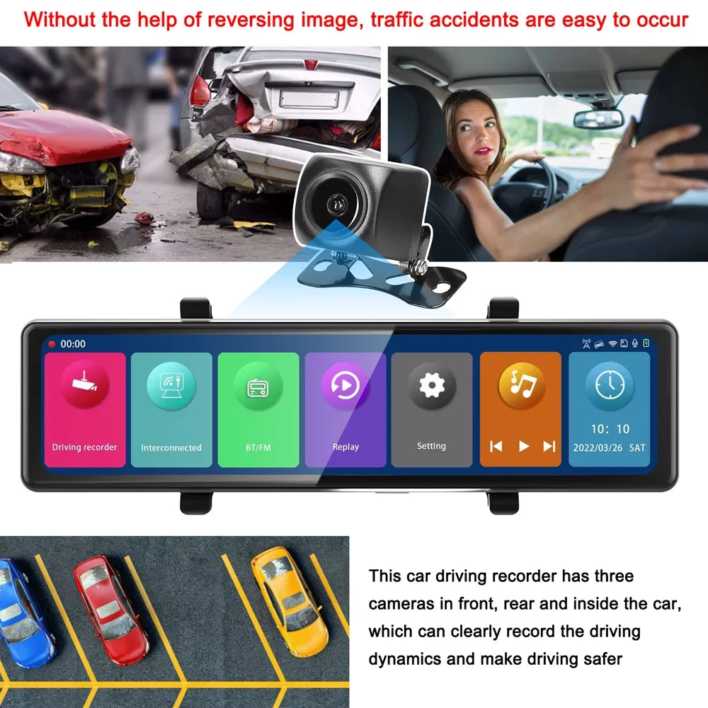 GoolRC Dash Camera,Dash Cam 3 Cameras Mirror Bt Car Bt Car Video 2.5k Clear Car Cam 12in 2.5k Car Camera 12in 2.5k Clear Rearview Mirror Bt Touched Screen Car Rearview Mirror Cameras 12in Touched