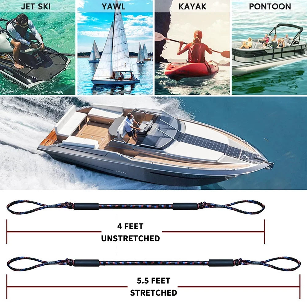 Aptoco 4Pcs Boat Bungee Dock Lines Dock Rope Mooring Line Boat Accessories Docking Ropes for Boats Kayak, Jet Ski, Pontoon, Christmas Gifts