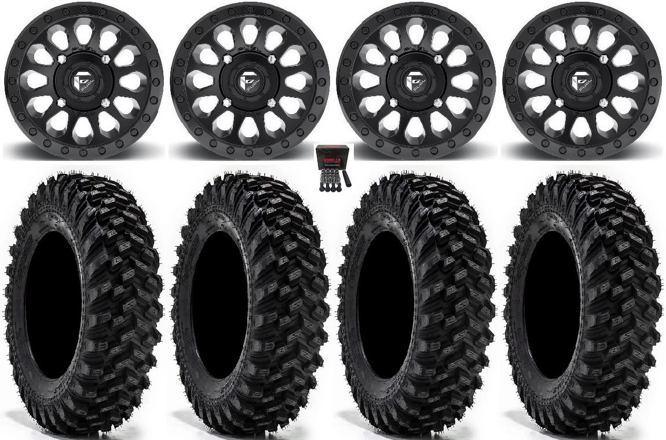 Fuel Vector 14" Wheels Black 30" Warrior  Tires Kawasaki Mule Pro