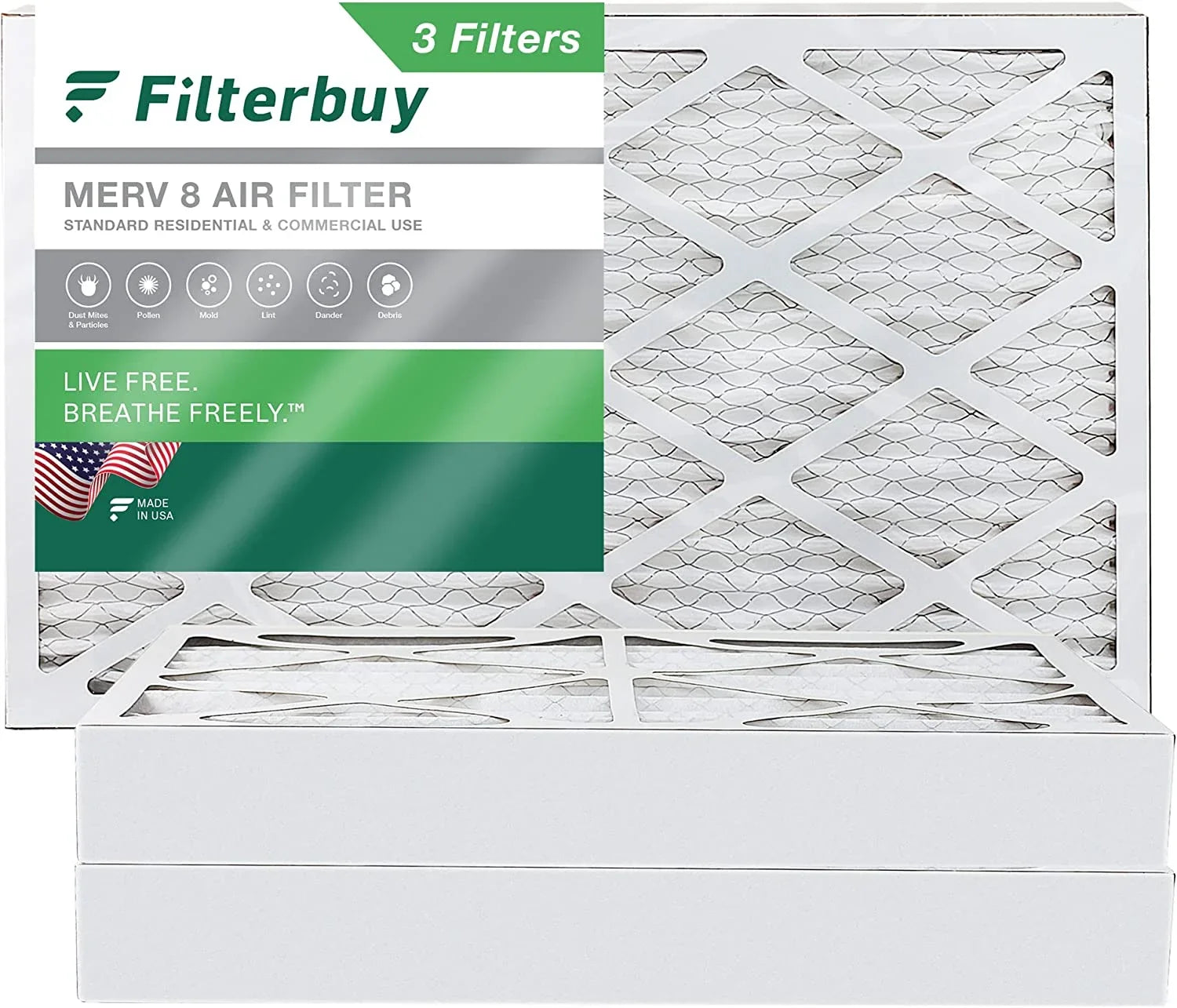 Filterbuy 12x24x4  8 Pleated   Furnace Air Filters (3-Pack)