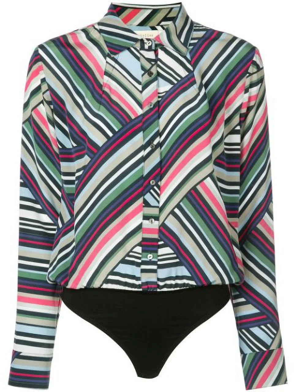 Nicole Miller Artelier  Abstract Stripe Button Down Bodysuit,  Petite