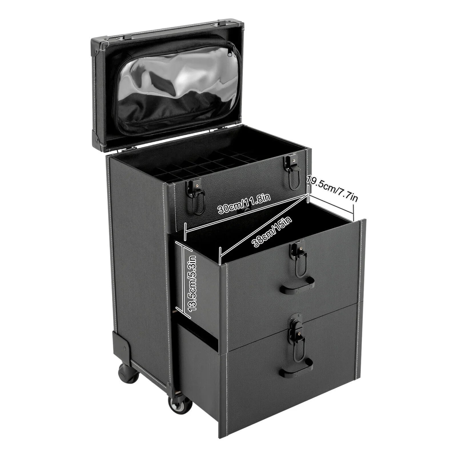 Miumaeov Rolling Makeup Train Case Professional Cosmetic Trolley Storage Luggage Box Nail Polish Organizer