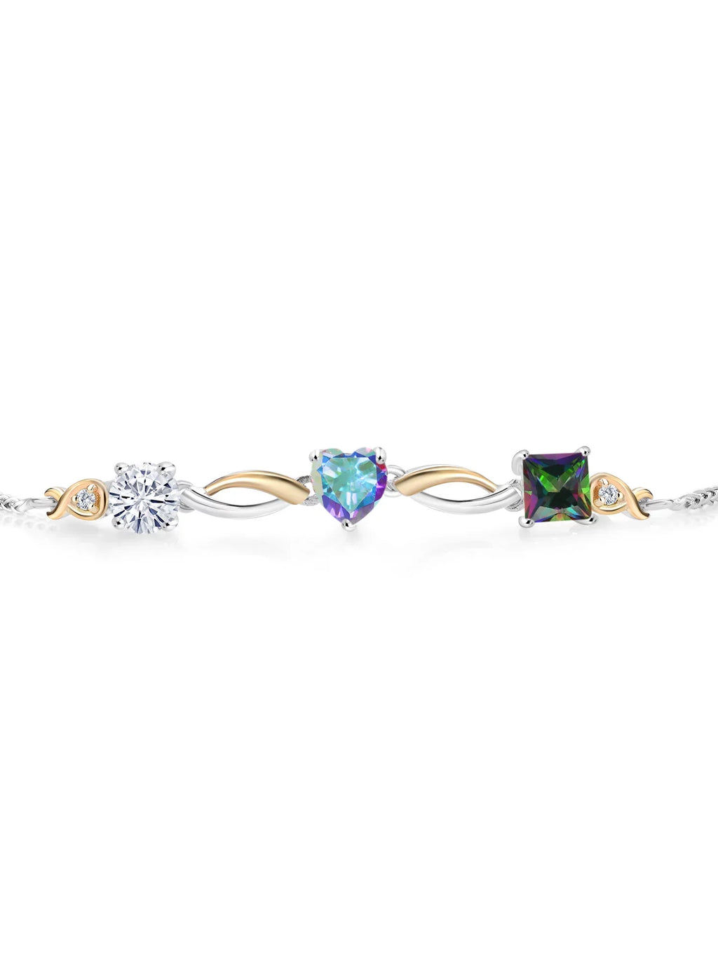 925 Silver and 10K Yellow Gold Moissanite Mercury Mist Mystic Topaz Green Mystic Topaz and Lab Grown Diamond Tennis Bracelet for Women By Keren Hanan (2.30 cttw, Adjustable Up To 9 inch)