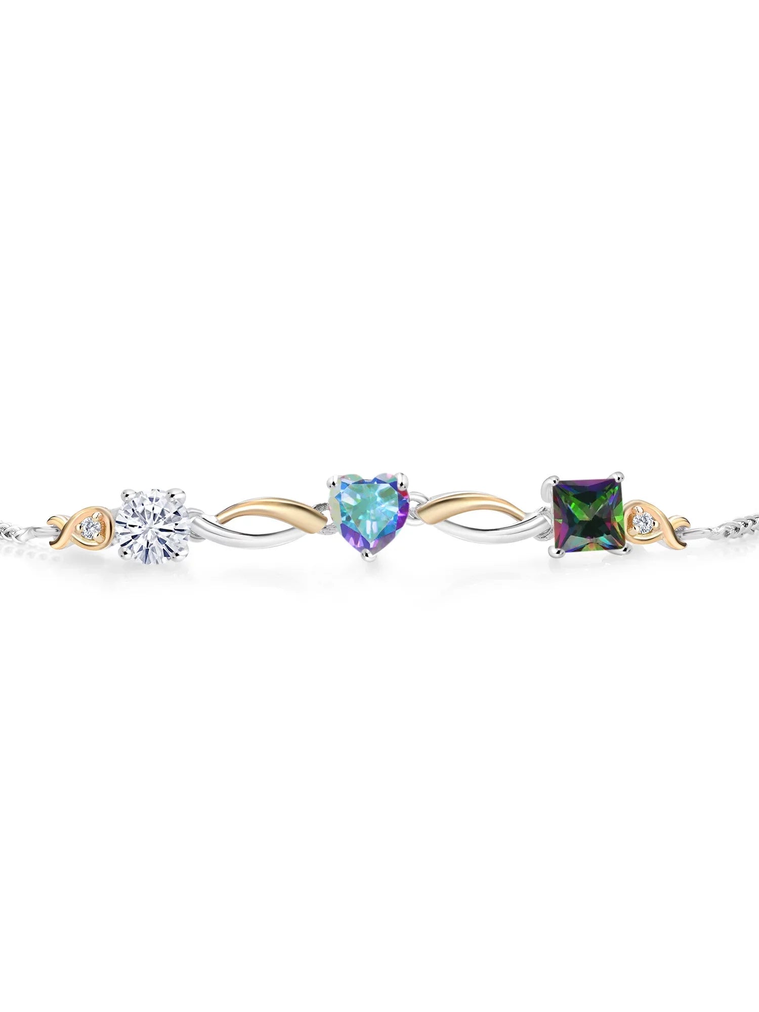 925 Silver and 10K Yellow Gold Moissanite Mercury Mist Mystic Topaz Green Mystic Topaz and Lab Grown Diamond Tennis Bracelet for Women By Keren Hanan (2.30 cttw, Adjustable Up To 9 inch)