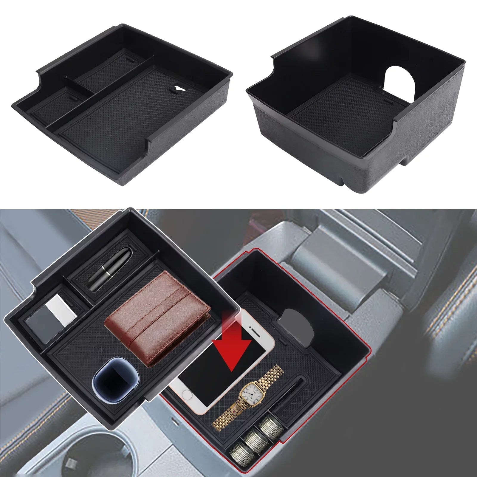 Center Console Organizer Tray,Car Central Control Storage Box Compatible with for Ford Bronco 2021 2022 2 Door 4 Door  Armrest Double Layer Storage Tray (2PCS)