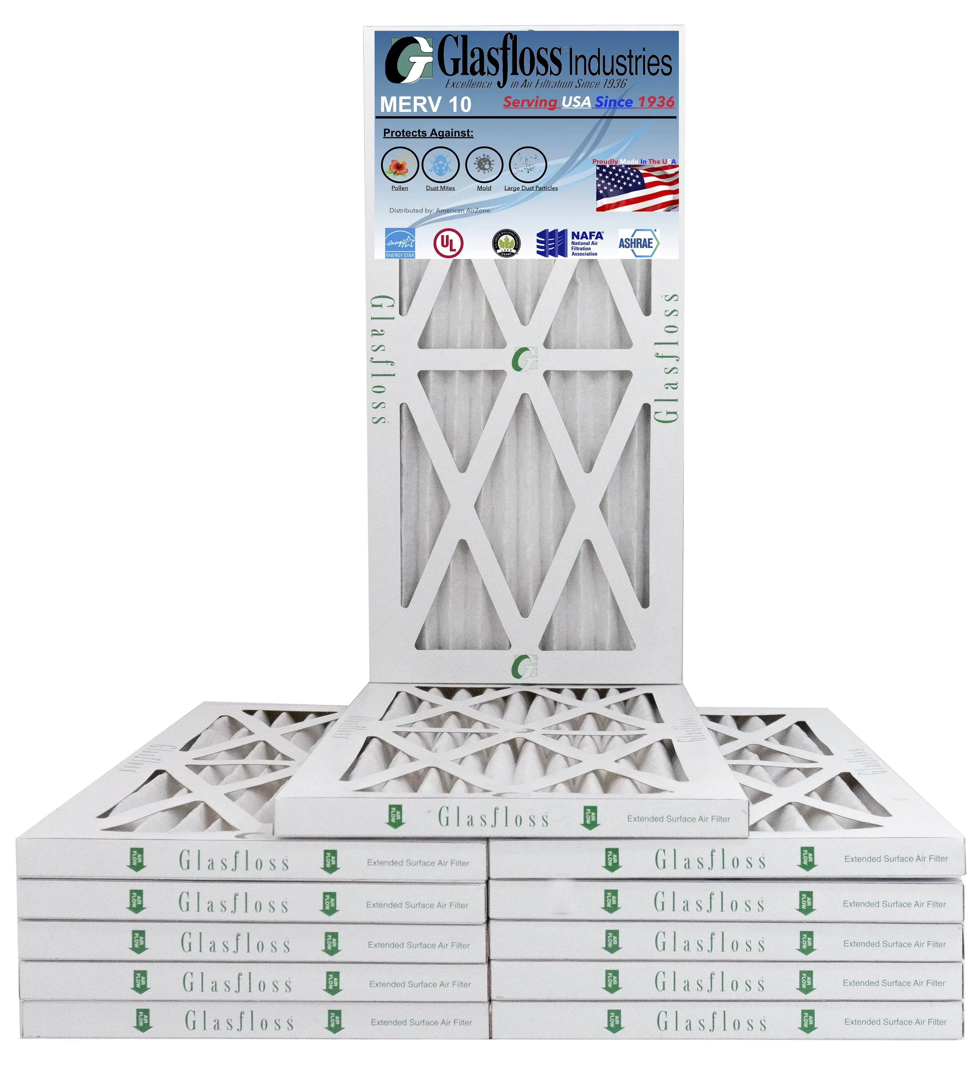Glasfloss 8x24x1 -  10 -Qty:12 - Furnace Air Filter - Made in  (Actual Size: 7.5 x 23.5x7/8 inch)