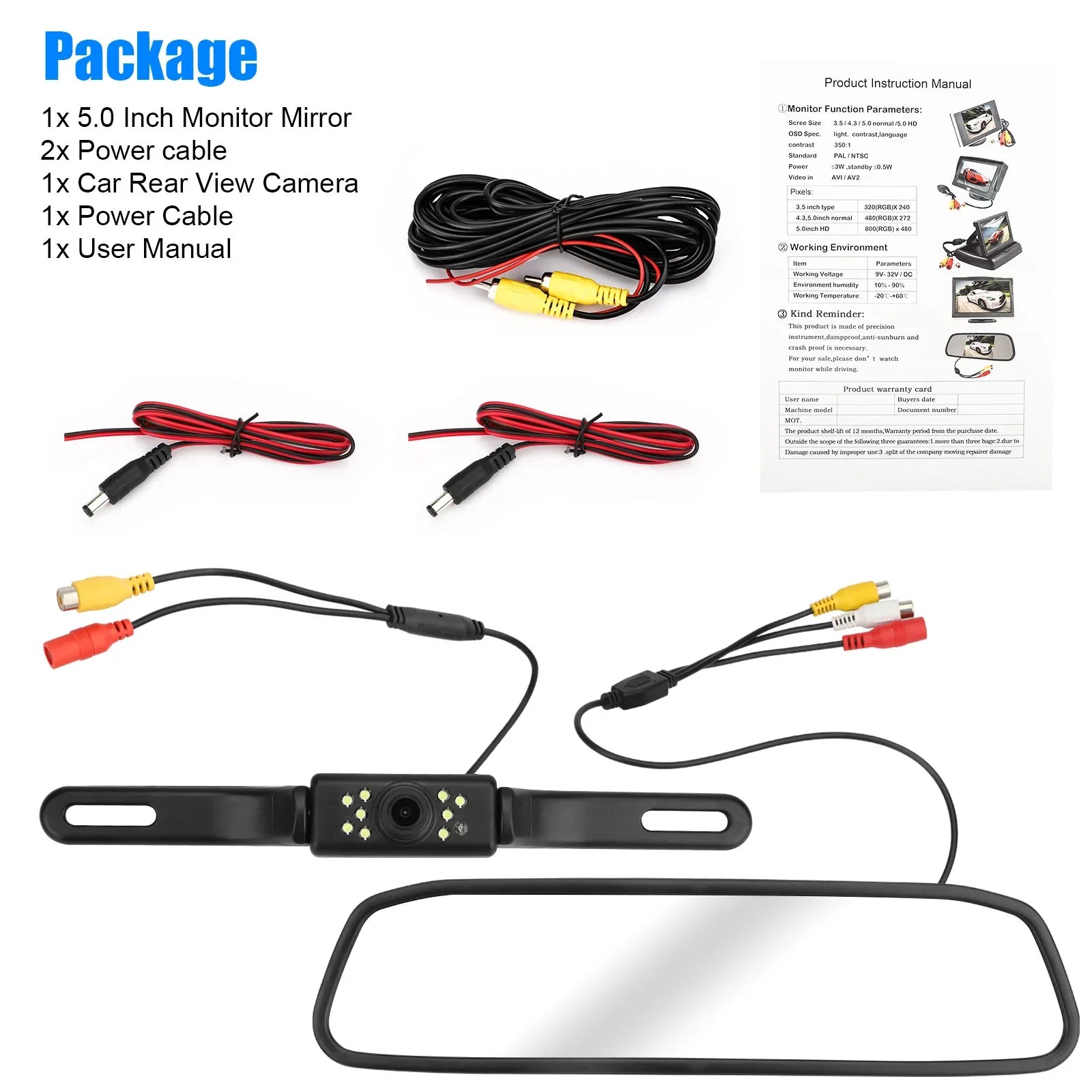 Car Rear View Mirror Camera, 5" Mirror Backup Camera, 1080P Dash Camera License Plate Rear Cam, Waterproof 150° Driving Recorder with Night Vision, -Sensor, Parking Monitor