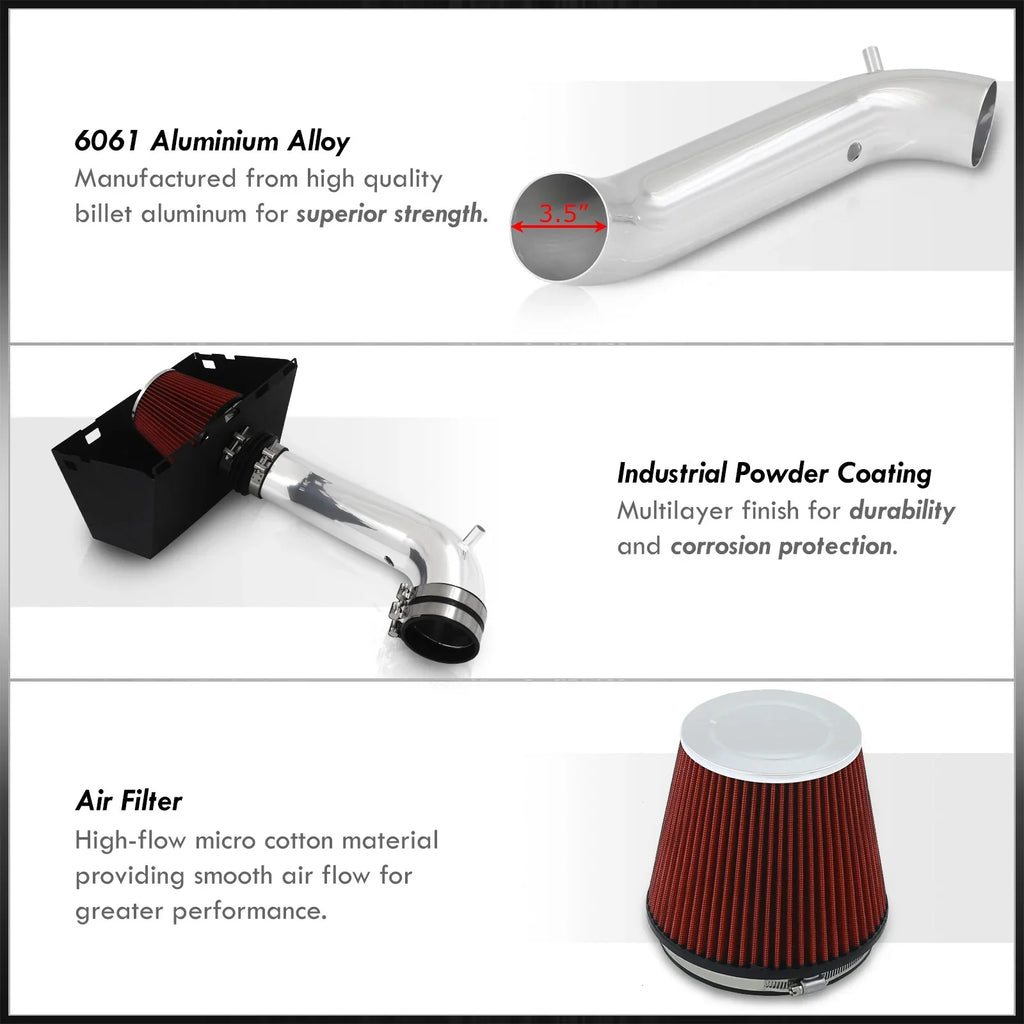 Distributors Cold Air Intake Induction System Polish Aluminum Pipe Heat Shield Compatible/Replacement For Dodge Ram 1500 2500 3500 4.7L 5.7L 2002 2003 2004 2005 2006 2007 2008 02 03 04 05 06 07 08