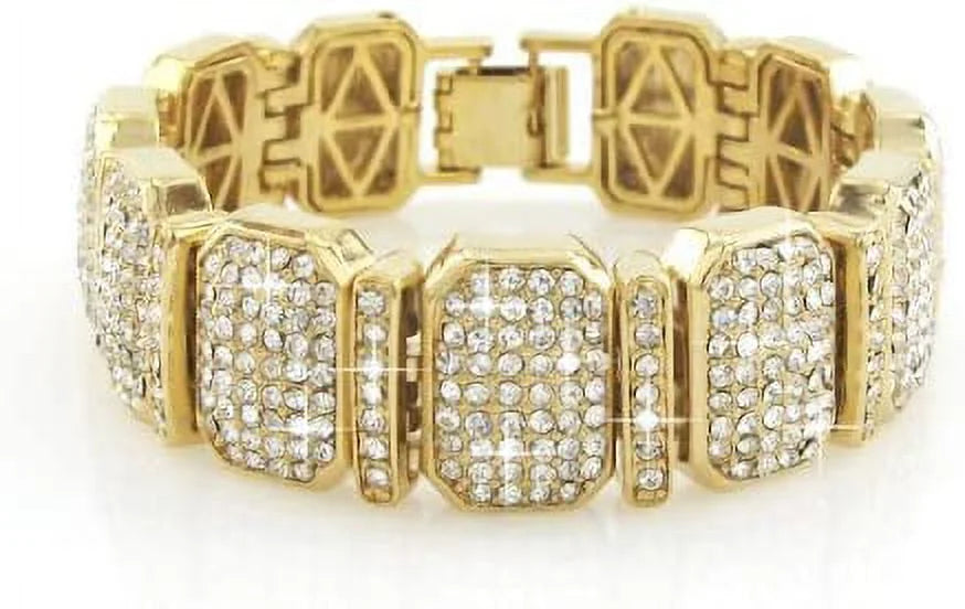Hip-Hop Gold Tone Bling Iced Bracelet Covered with  #660