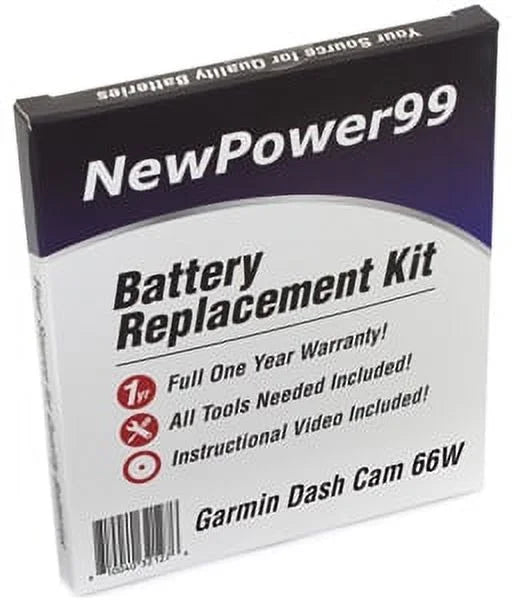 Garmin Dash Cam 66W Battery Replacement Kit with Tools, Video Instructions, Extended Life Battery and Full One Year Warranty