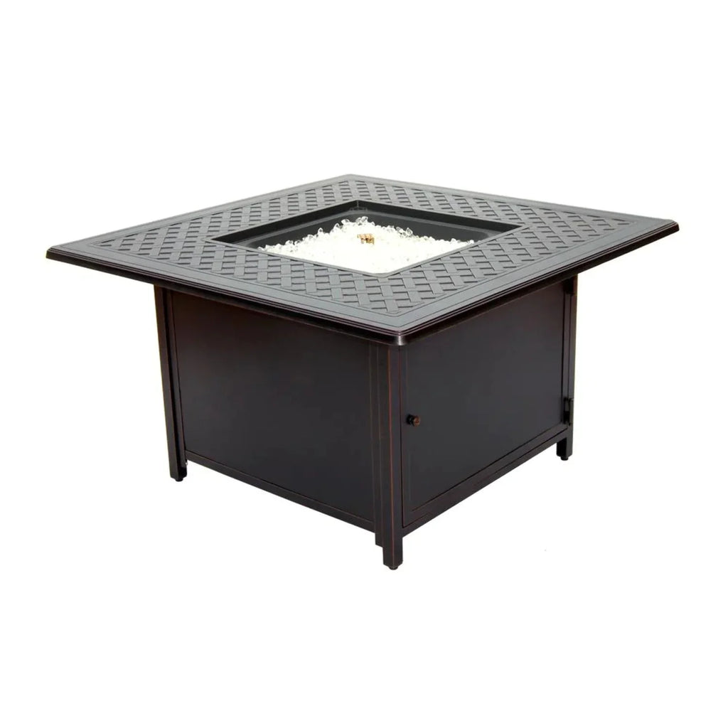 Alfresco Home Heron 42" Square Aluminum Gas Fire Pit Chat Table in Topaz Gray