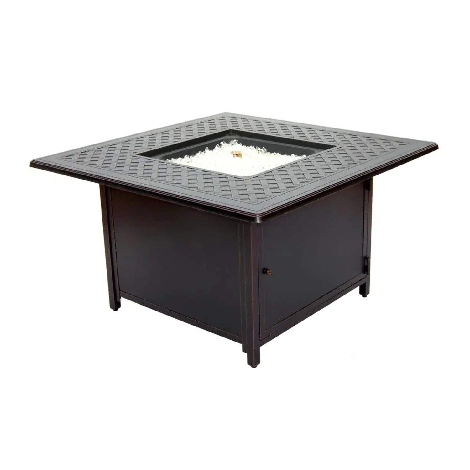 Alfresco Home Heron 42" Square Aluminum Gas Fire Pit Chat Table in Topaz Gray