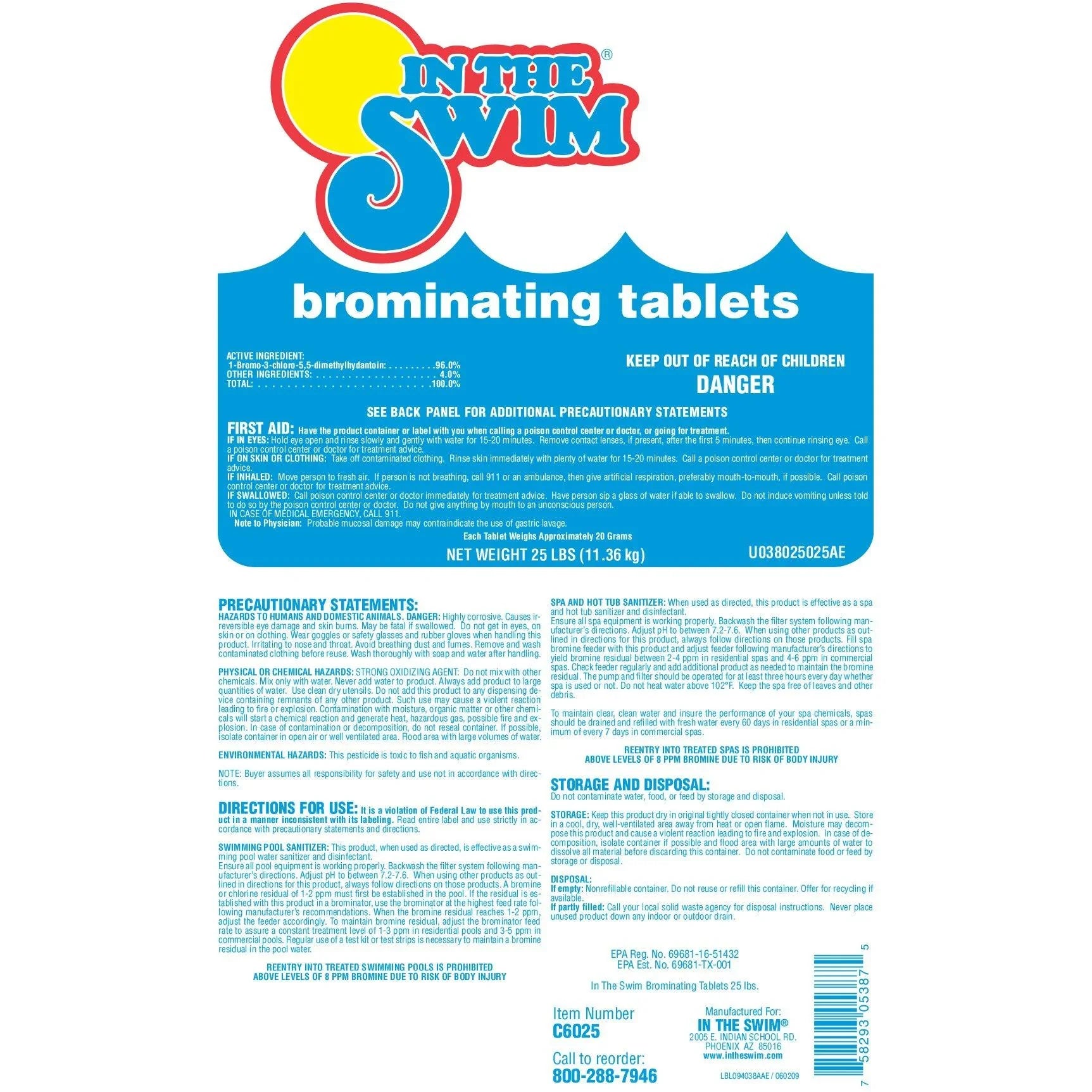 In The Swim 1 Inch Bromine Tablet Sanitizer for Spas, Hot Tubs, or Swimming Pools - Pre-Stabilized, Low Odor, Chlorine Alternative - 61% Available Bromine - 8 Pounds