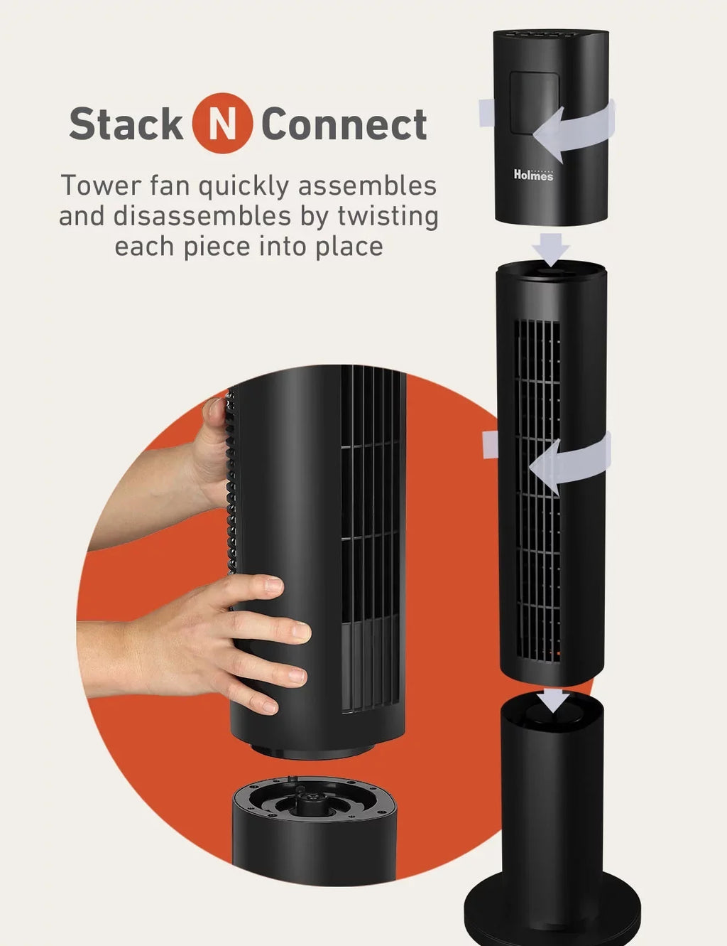 Holmes 45" Digital Stack ”n” Connect Tower Fan With Clearread Display
