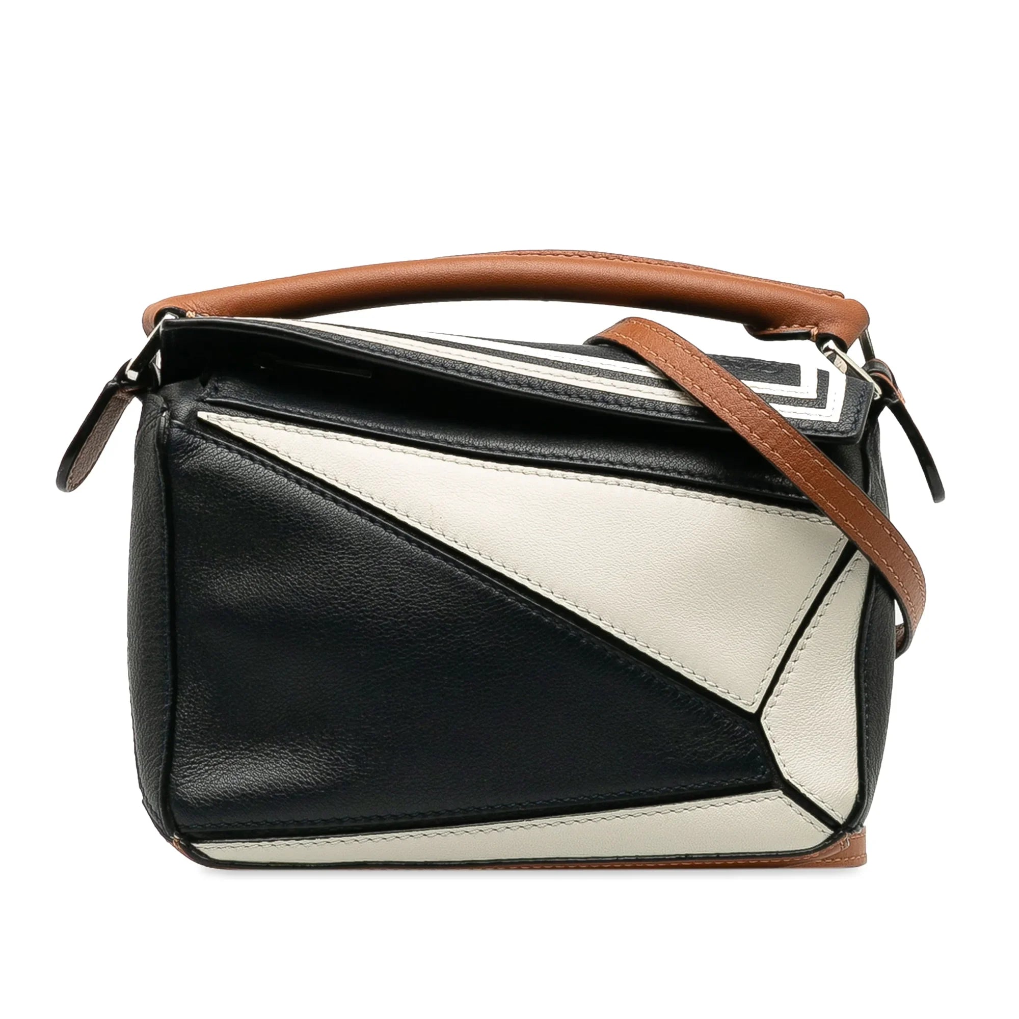 Pre-Owned Authenticated  Mini Sailor Puzzle Calf Leather Black Satchel Unisex (Good)