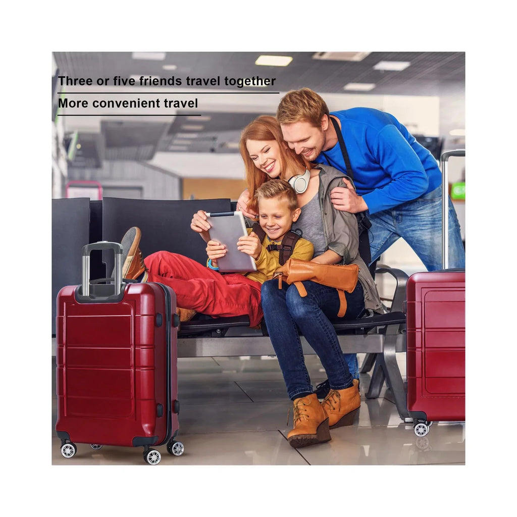 Traveling Luggage, 3pcs Hardside Luggage Set, 20"+24"+28" with  Lock, Red